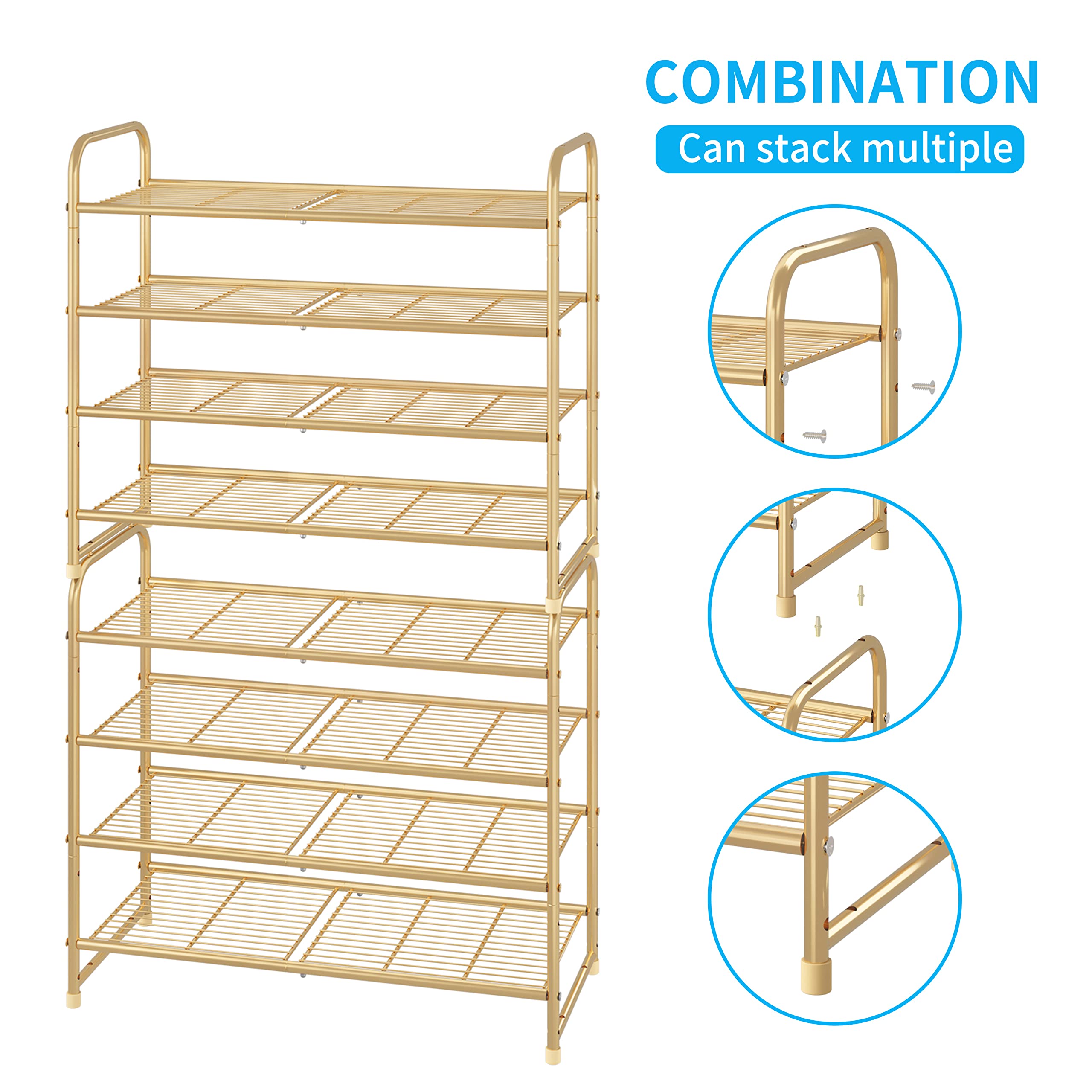Simple Trending 4-Tier Stackable Shoe Rack - Expandable & Adjustable Shoe Organizer Storage Shelf with Wire Grid in Golden Yellow | Perfect for Closet, Bedroom & Entryway Organization