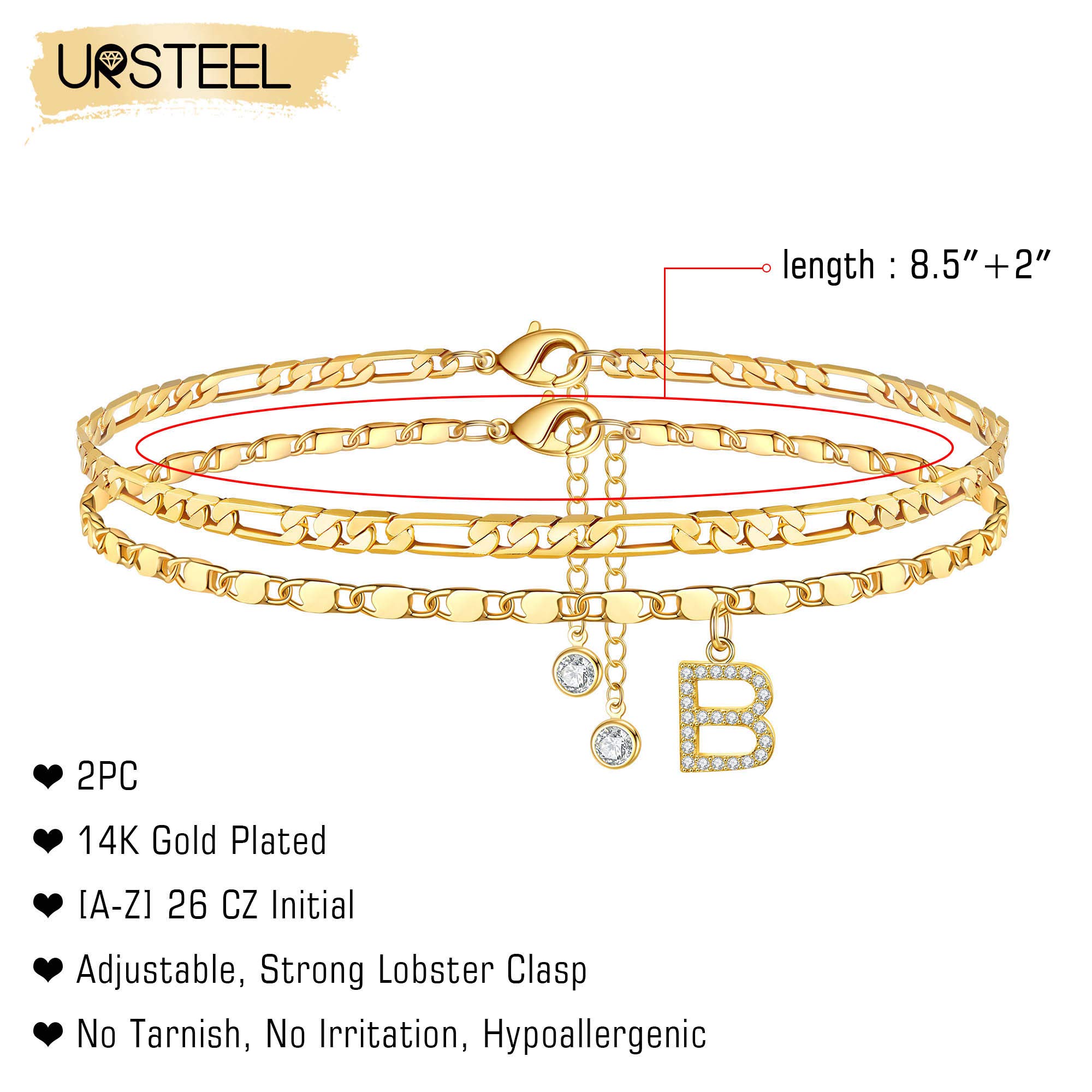 14K Gold Plated Dainty Ankle Bracelets for Women - CZ Initial Layered Chain Anklet Set | Summer Jewelry Gifts for Her | Perfect for Beach Vacations, Date Nights & Everyday Wear