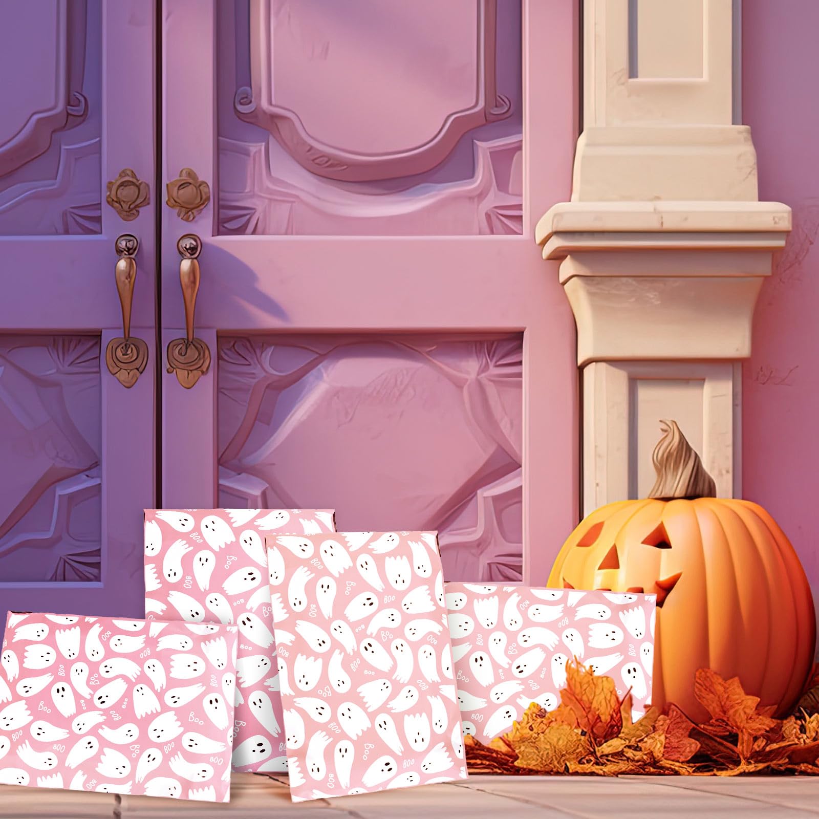 100Pcs Halloween Poly Mailers 10x13 Inch - Pink Ghost Self Seal Mailing Envelope Bags for Small Business, Clothing & Gifts | Perfect for Etsy Sellers, Online Boutiques & Holiday Packaging