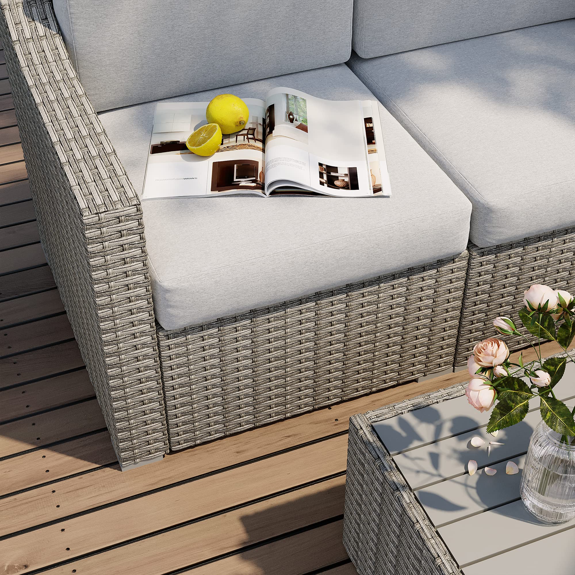 HAPPATIO 7-Piece Patio Conversation Set - All-Weather Rattan Wicker Outdoor Sectional Sofa with Multiple Combination Options (Gray/Beige) - Perfect for Backyard, Garden, Poolside, and Patio Relaxation