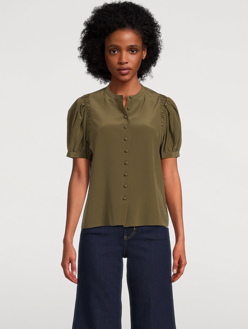 Elegant Silk Gathered Top for Women | Flowy Blouse with Ruffle Details | Perfect for Date Night, Office Wear & Special Occasions