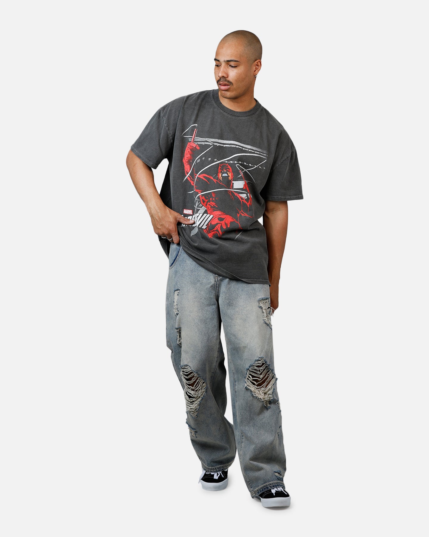 Marvel Daredevil Graphic T-Shirt for Men - Heavyweight Cotton, Black Wash - Perfect for Comic Con, Cosplay & Casual Wear