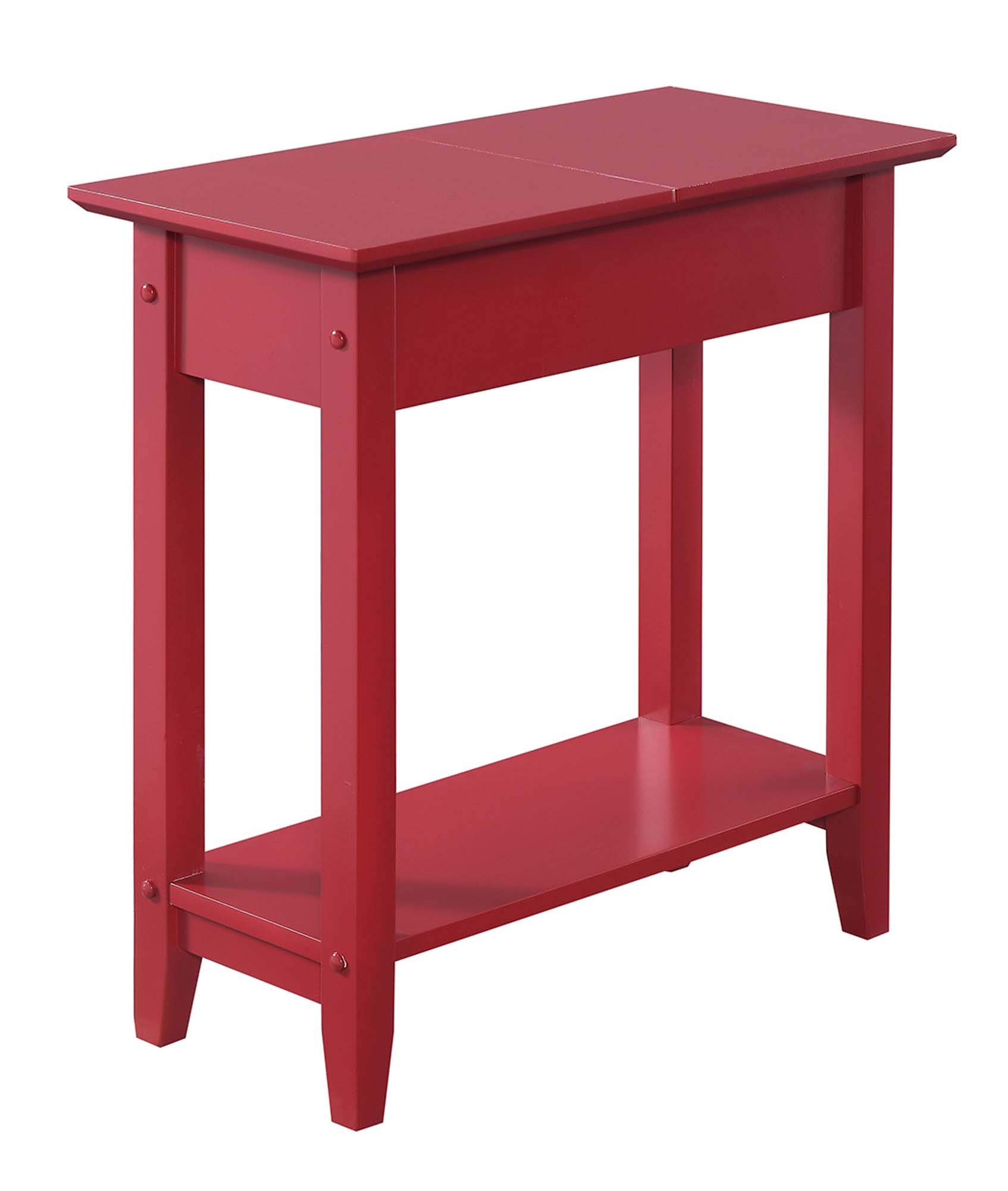 Convenience Concepts American Heritage Flip Top End Table with Shelf - Cranberry Red - Perfect for Living Room, Bedroom, or Office Storage