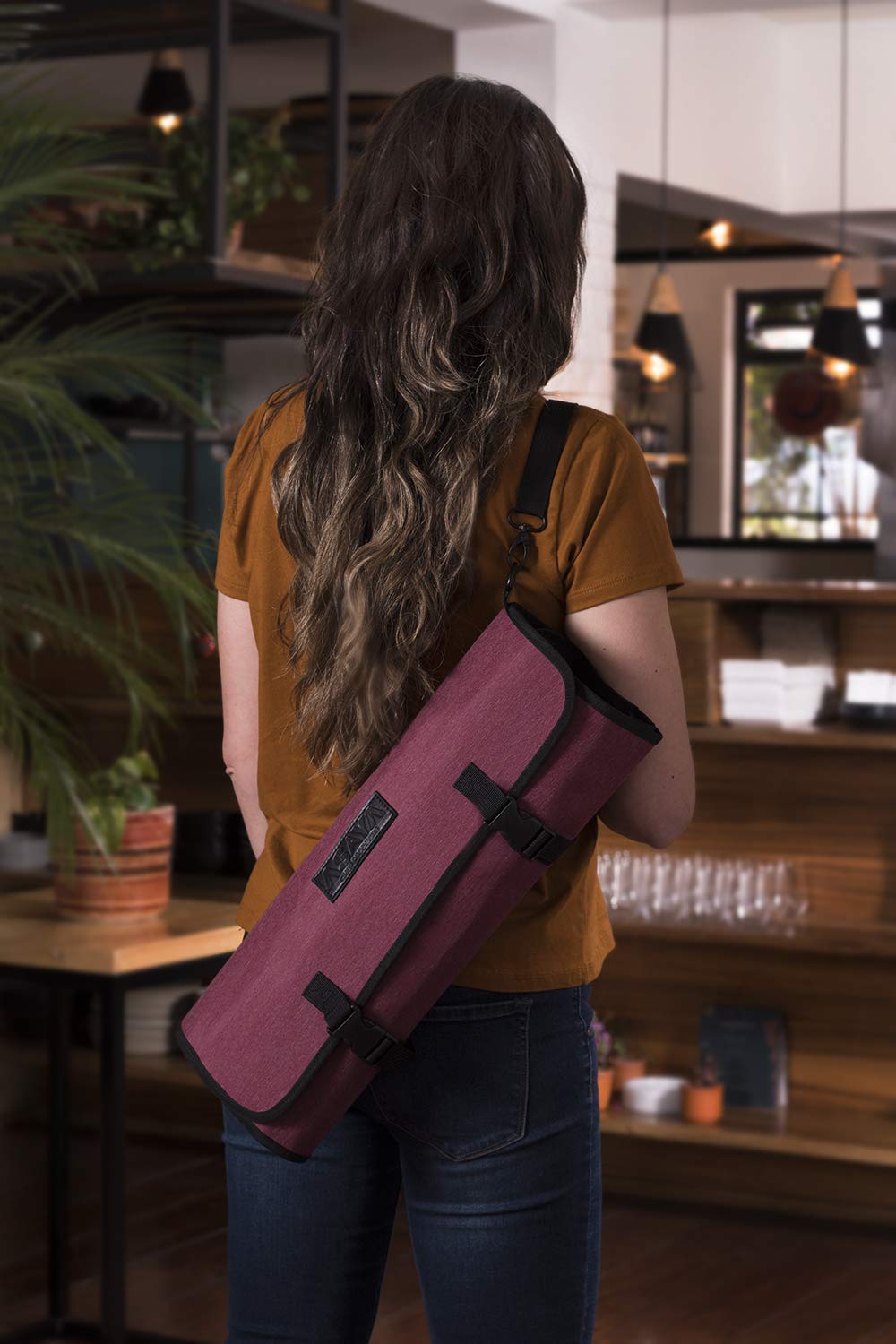 Asaya Professional Chef Knife Roll Bag - 20 Pockets for Knives & Kitchen Utensils - Stain-Resistant Waxed Nylon - Perfect for Chefs, Culinary Students & Home Cooks - Great for Cooking Classes, Restaurant Work & Travel (Red) - Knives Not Included