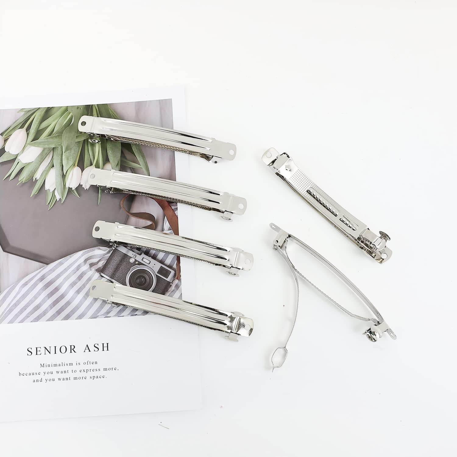 Lawie 50 Pack 4 Inch Large Silver Blank Rectangle Metal French Barrette Hair Clips - 10cm DIY Craft Hair Accessories for Women & Girls - Perfect for Ponytails, Bows, Thick Hair & Hair Styling