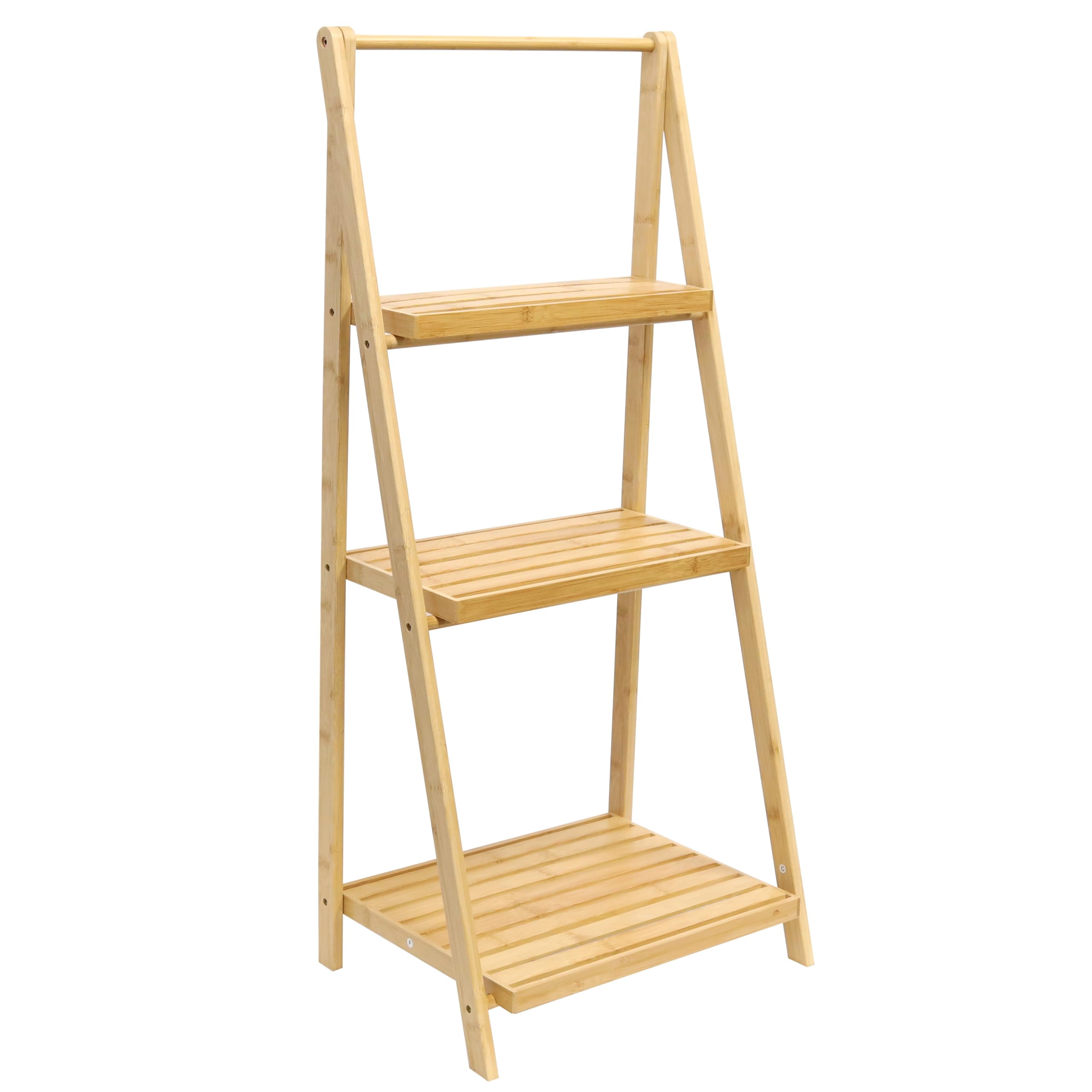 RoyalHouse 3-Tier Bamboo Foldable Shelf - Multi-Purpose Storage Rack for Books, Plants & Home Decor | Space-Saving Ladder Shelf for Living Room, Bedroom, Kitchen & Office Organization