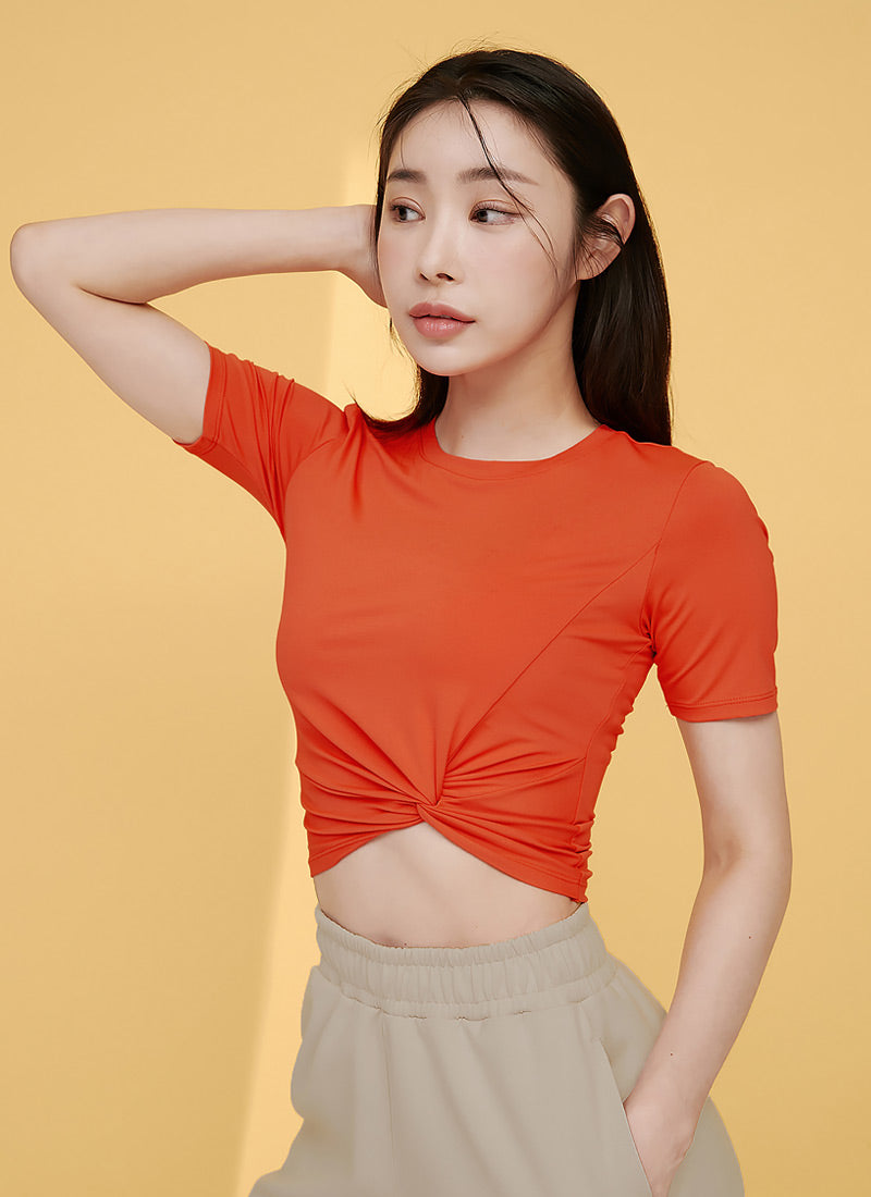 Stylish Fresh Feather Twist Crop Short Sleeve T-Shirt | Trendy Summer Casual Top for Women | Perfect for Beach Outings, Music Festivals & Streetwear Fashion
