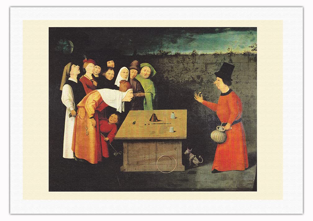 Vintage Magic Poster - The Conjurer Cups & Balls Trick by Hieronymus Bosch c.1480 - Fine Art Rolled Canvas Print 27x40 Inches - Perfect for Magic Shows, Home Decor & Collector's Display