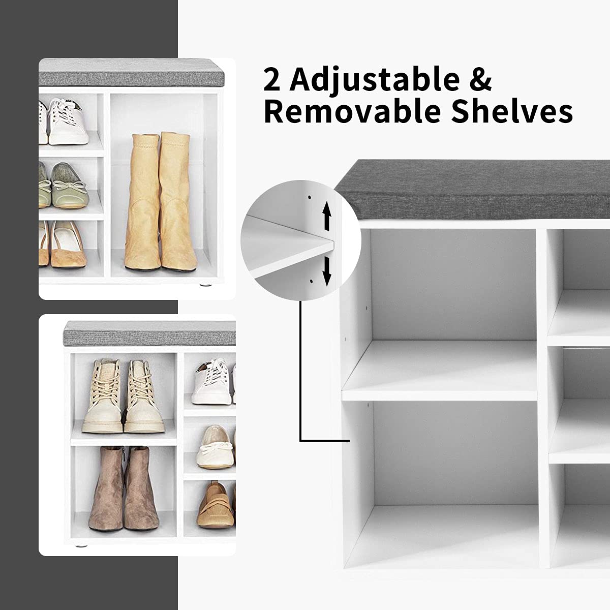Giantex Shoe Storage Bench with Cushion - 10-Cubbies Adjustable Shoe Organizer for Entryway, Living Room, Bedroom | Entryway Shoe Rack Bench with Adjustable Shelves | Perfect for Hallway, Closet & Mudroom Organization (White)