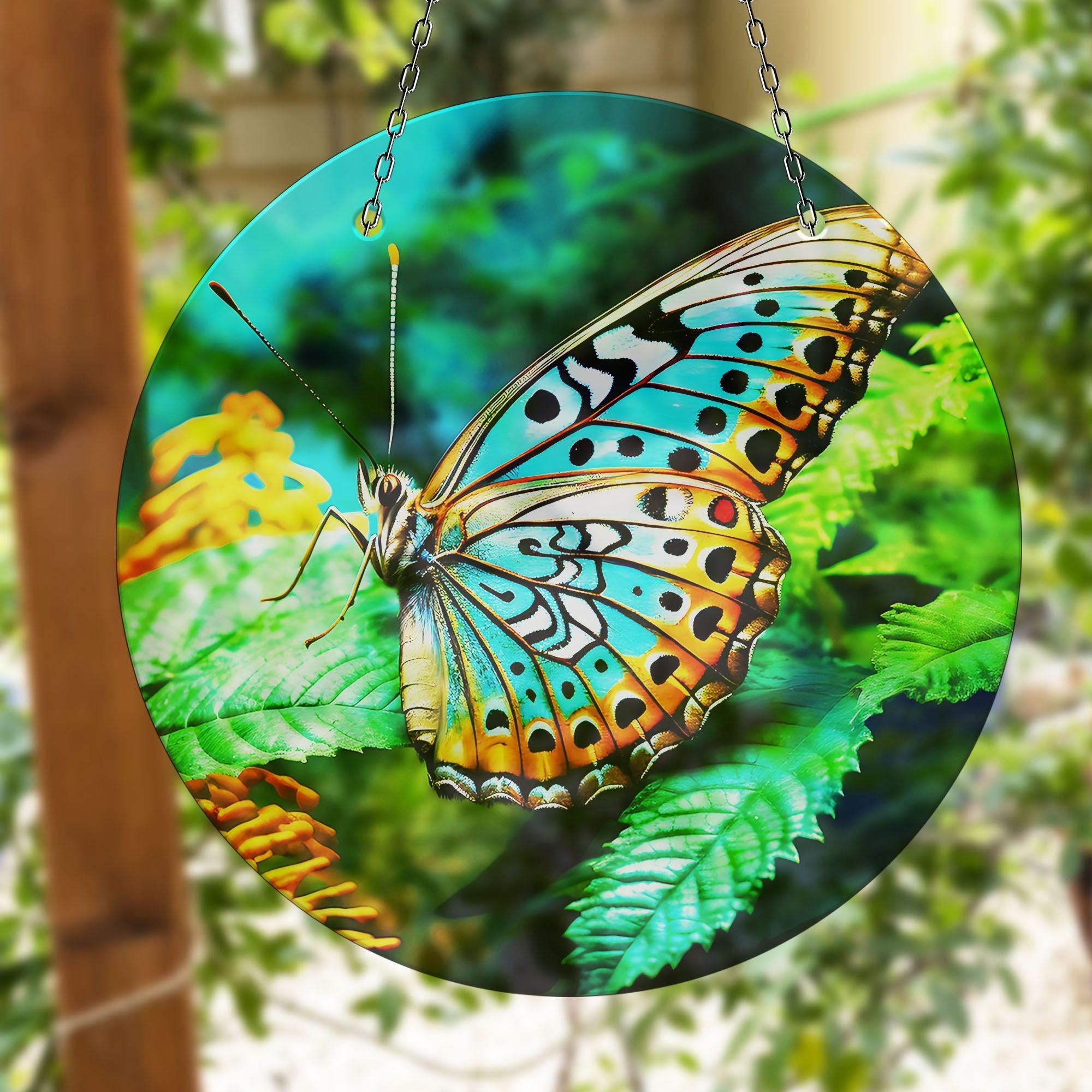 Blue Butterfly Suncatcher Window Decor - Handmade Stained Glass Sun Catcher for Home, Office, Nursery - Perfect for Windows, Gifts & Boho Room Decor