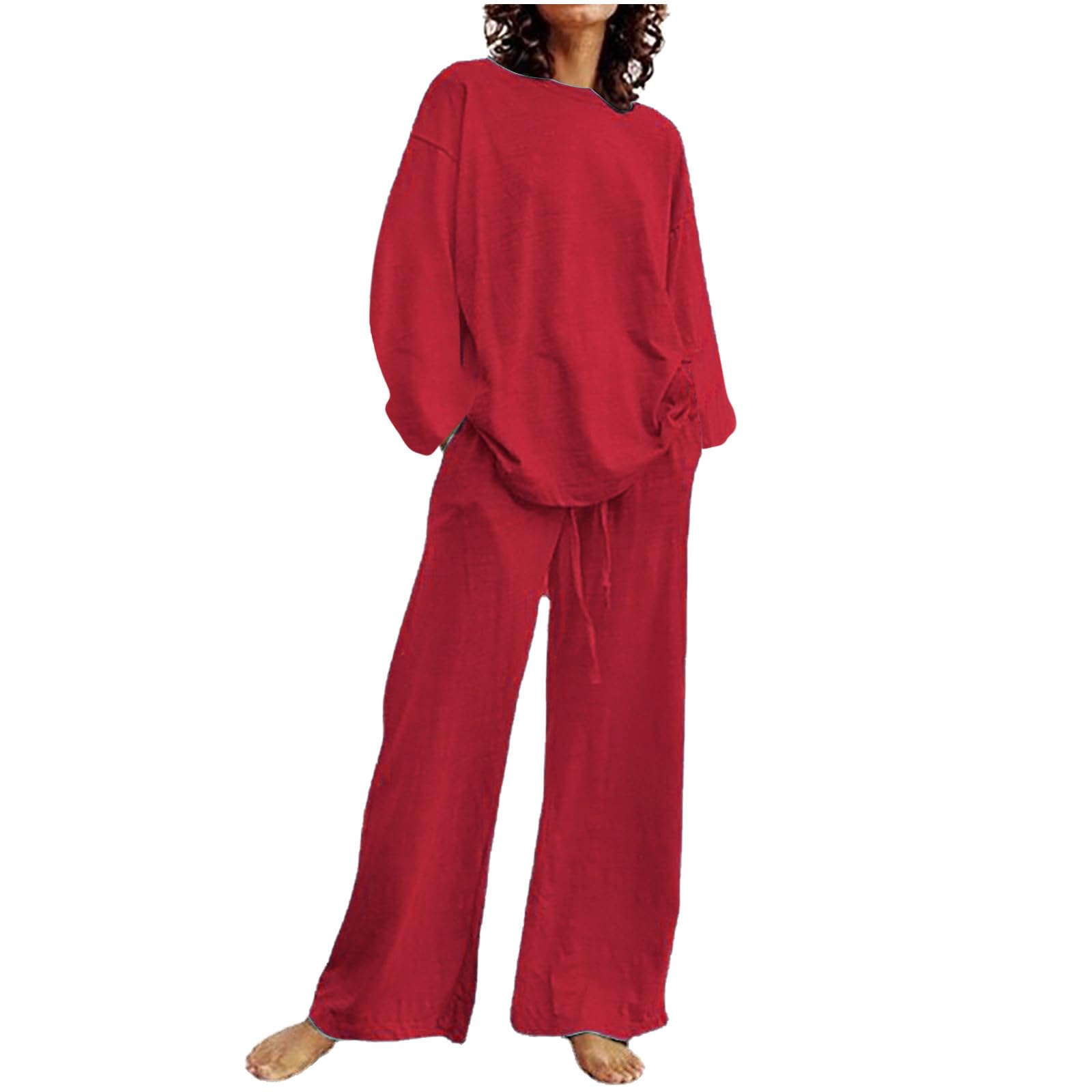 Women's 2-Piece Linen Lounge Set - Extra Long Pants & Top for Tall & Plus Size Women - Maternity & Casual Wear - Perfect for Relaxing at Home, Yoga, or Travel
