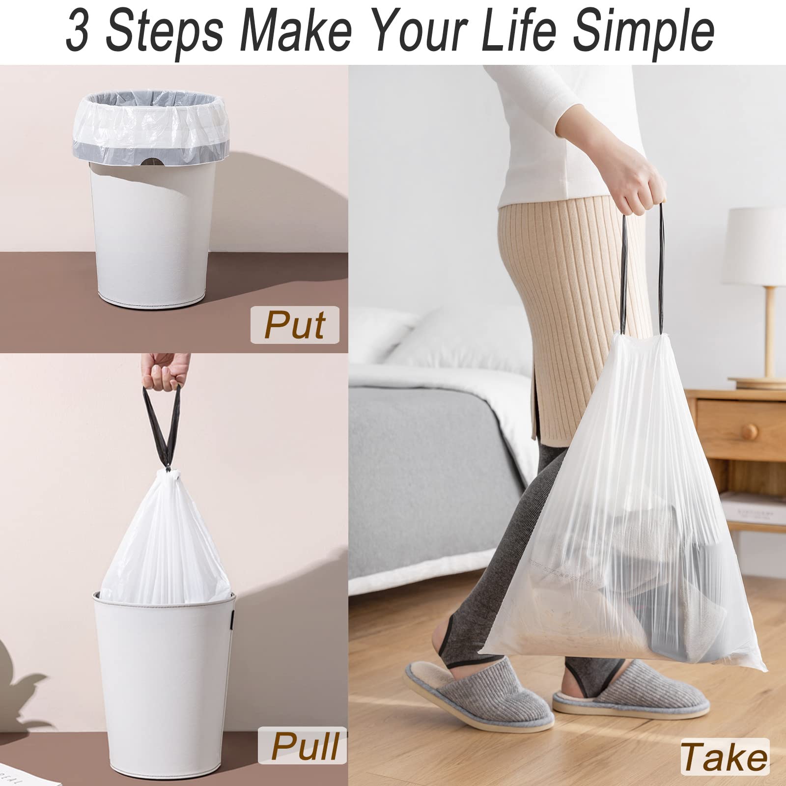 8 Gallon Drawstring Trash Bags - 90 Count Small Garbage Bags for Kitchen, Bathroom, Office & Outdoor Use - Heavy Duty Waste Disposal Solution