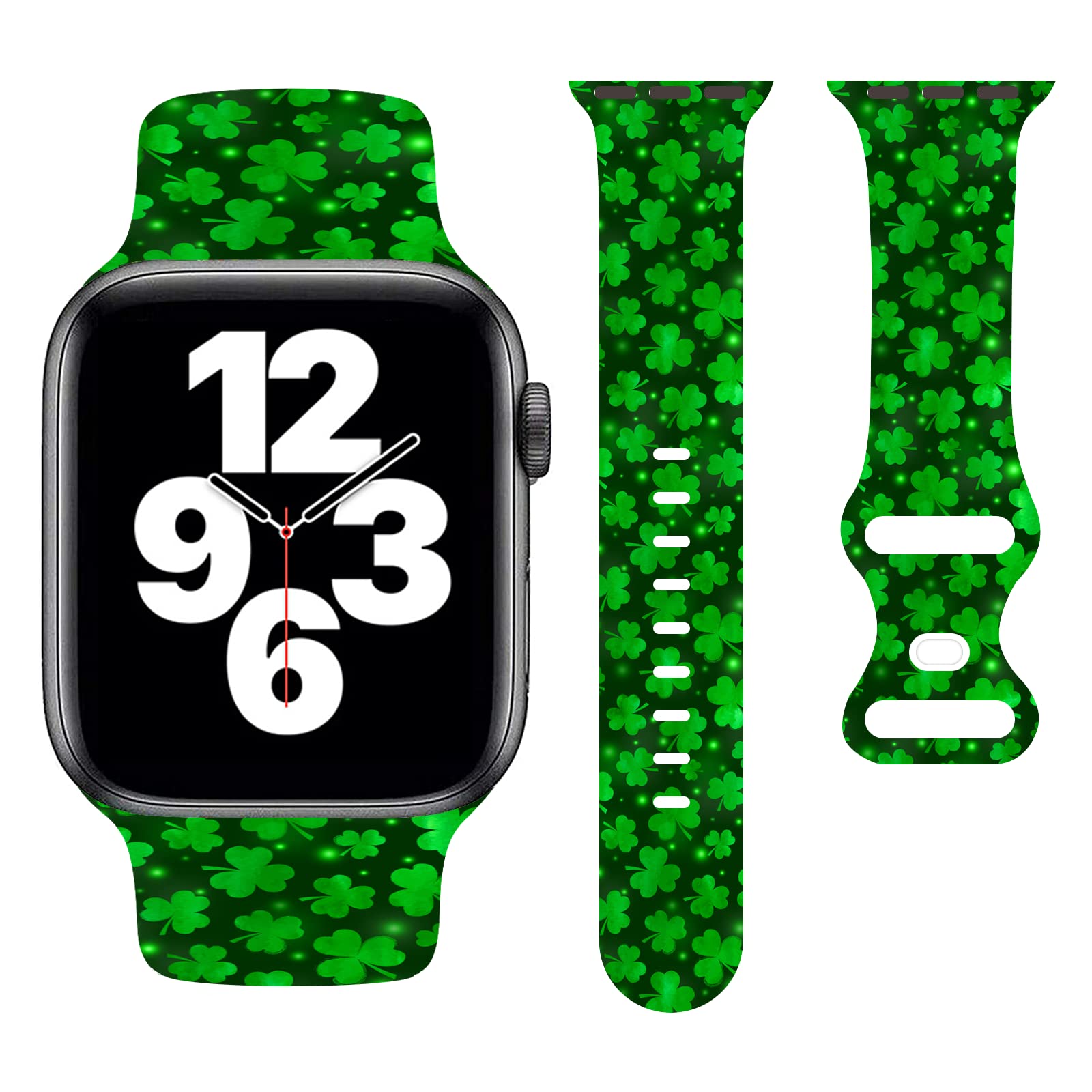 St Patrick's Day Apple Watch Band - Green Trefoil Silicone Strap for 7/6/5/4/3/2/1/SE - Perfect for Irish Celebrations