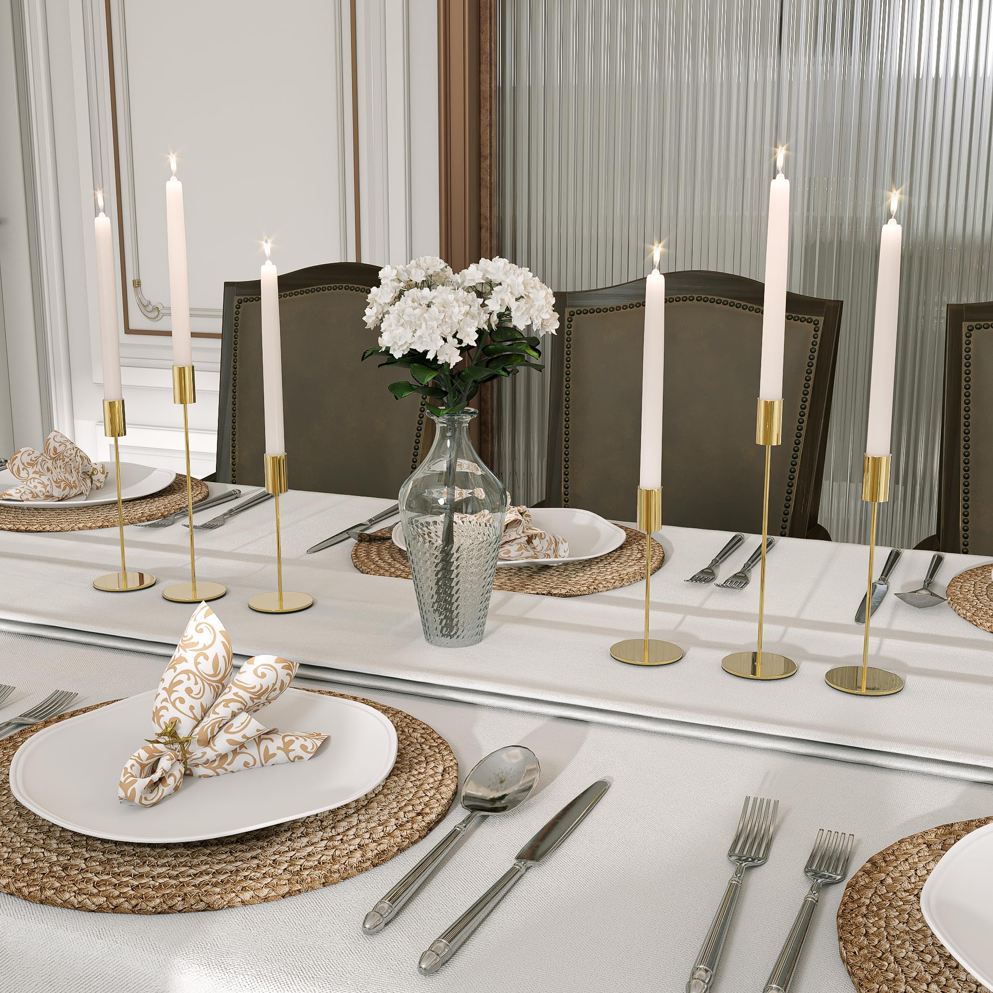 French Gold Candlestick Holders Set of 3 - Elegant Taper Candle Holders for Weddings, Dining & Parties - Fits 3/4 Inch Candles - Perfect for Romantic Dinners, Centerpieces & Home Decor