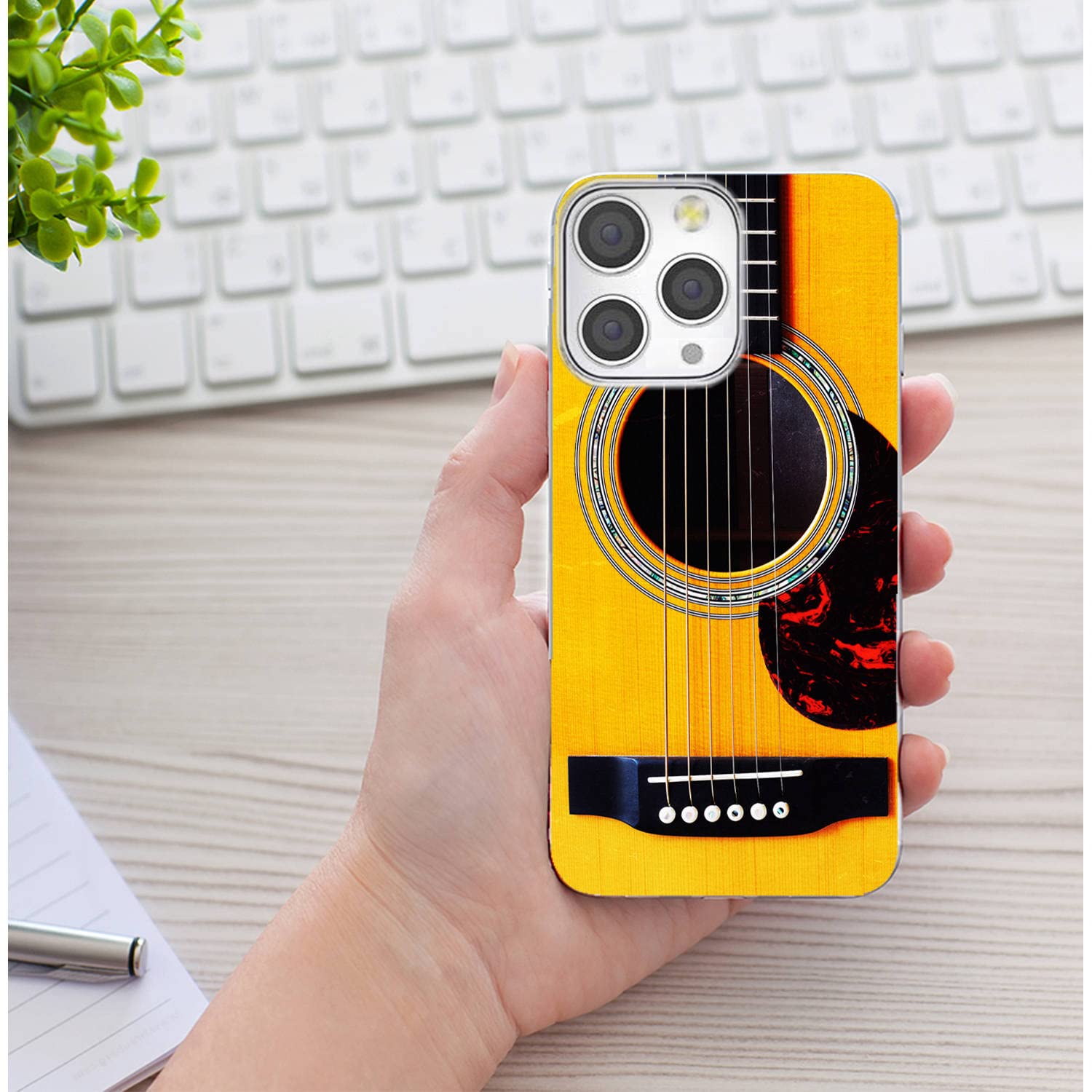 Shockproof Slim Soft TPU Clear Phone Case for iPhone 13 Pro - Funny Music Yellow Acoustic Guitar Design Protective Cover for Women & Men | Perfect for Music Lovers, Concerts & Everyday Use