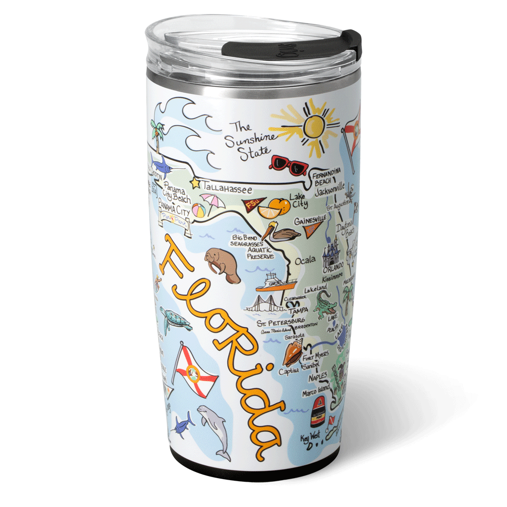 22oz Florida Tumbler - Insulated Stainless Steel Water Bottle with Lid & Straw - Perfect for Beach, Gym, and Outdoor Activities