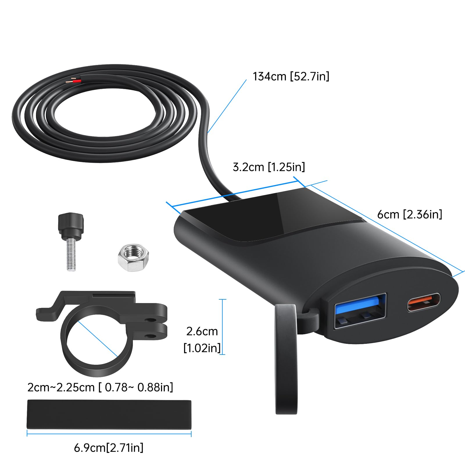 QC 3.0 18W USB & 30W Type-C Motorcycle Charger - IP67 Waterproof Dustproof 12-24V DC Power Adapter with Auto Shutoff - Perfect for Phone & GPS Navigation on Harley, Cruiser & Adventure Bikes