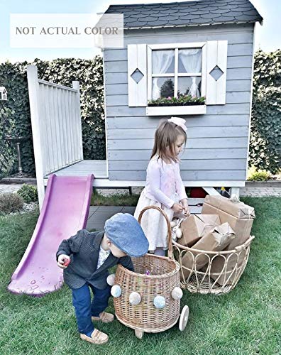 WIKLIBOX Rattan Pull Toy Basket - Handmade European Wicker Toy Storage Organizer - White Color for Nursery, Playroom & Kids' Bedroom Organization