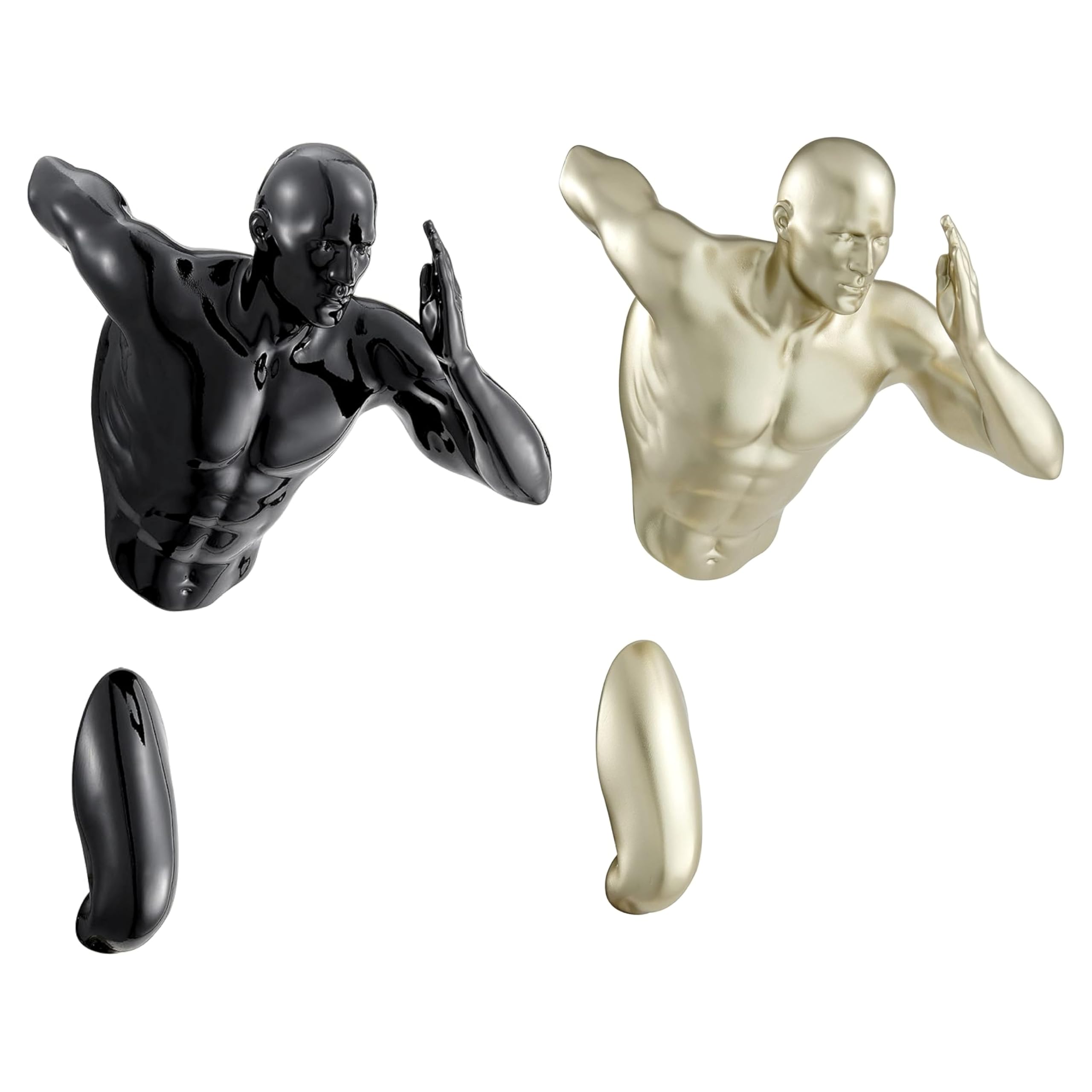 Set of 2 or 3 Modern 13-Inch Wall Runner Sculptures - Black & Gold Home Decor with Mounting Hardware - Perfect for Living Room, Bedroom & Office Wall Art