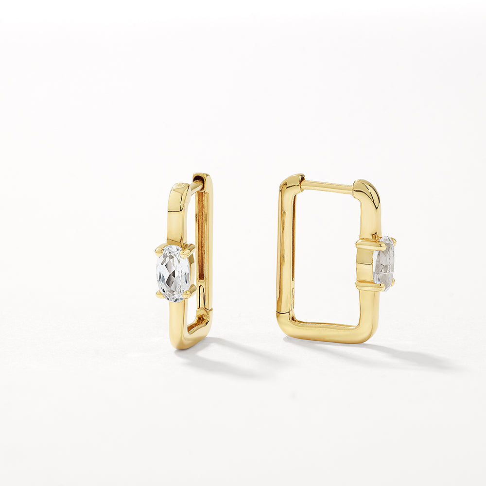 14K Gold White Topaz Paperclip Hoop Earrings for Women - Elegant Everyday Jewelry for Office & Date Night