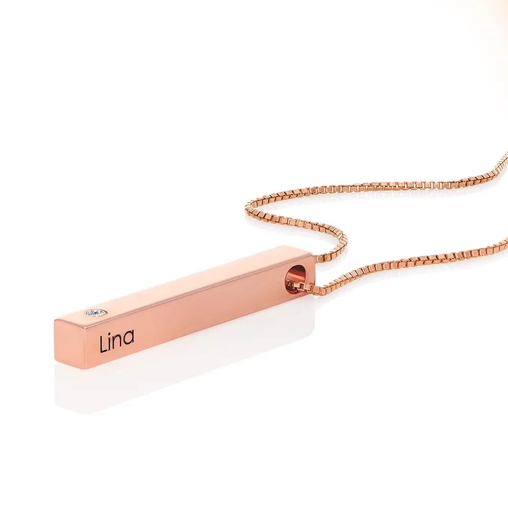 Personalized 3D Vertical Totem Bar Necklace - Custom Engraved Name/Message - Diamond or Cubic Zirconia Pendant - Elegant Dainty Jewelry Gift for Women - Perfect for Christmas, Mother's Day, Anniversary & Special Occasions - Engraved Keepsake for Wife, Girlfriend, Mom