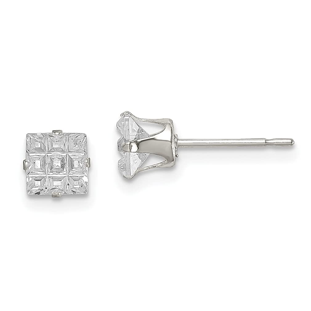 925 Sterling Silver 5mm Square Snap Set Cubic Zirconia CZ Stud Earrings for Women - Hypoallergenic Fine Jewelry Gift for Her - Perfect for Everyday Wear, Parties & Special Occasions