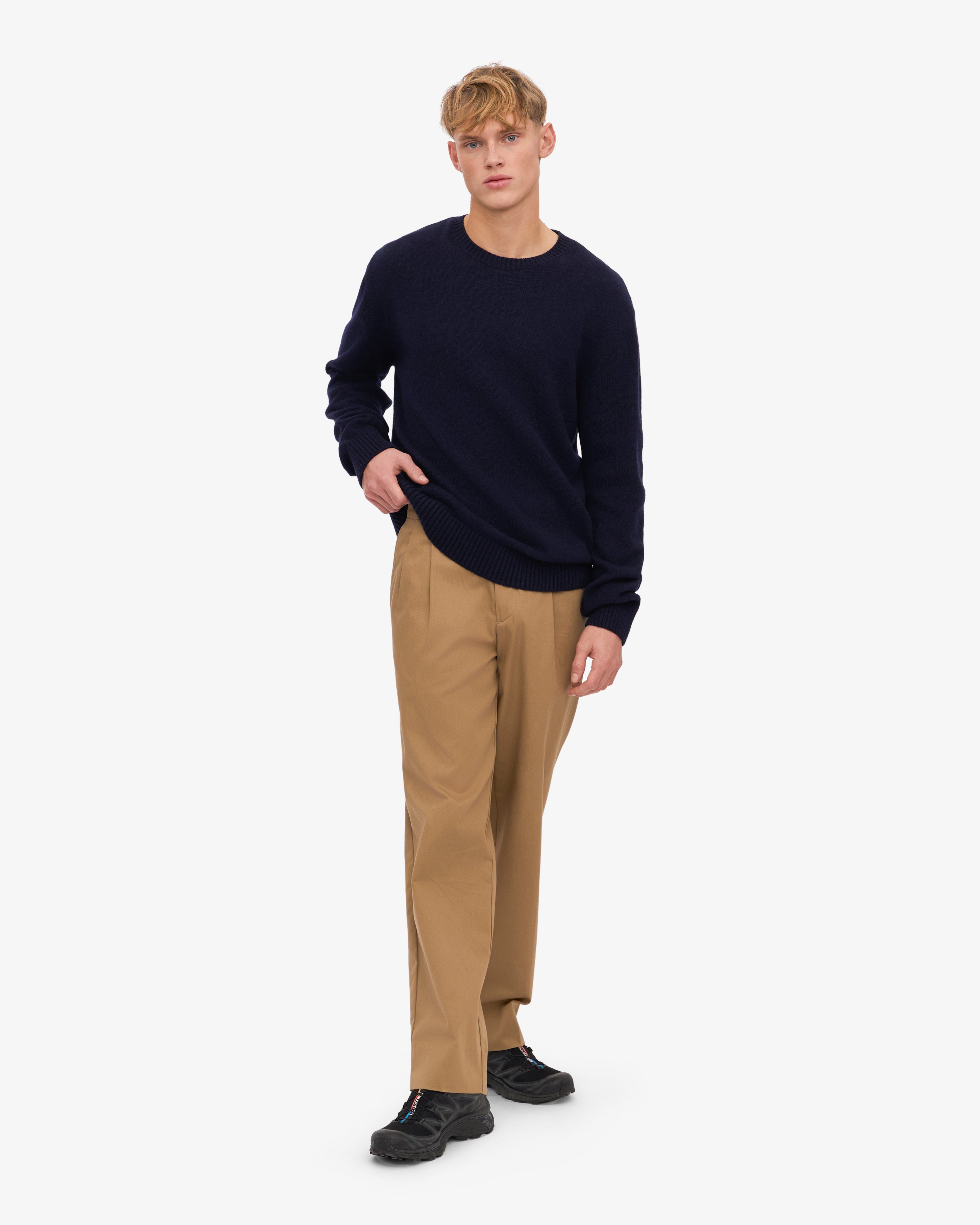 Premium Classic Merino Wool Crew Neck Sweater for Men - Soft & Warm Navy Blue Pullover - Perfect for Winter, Outdoor Activities & Casual Wear