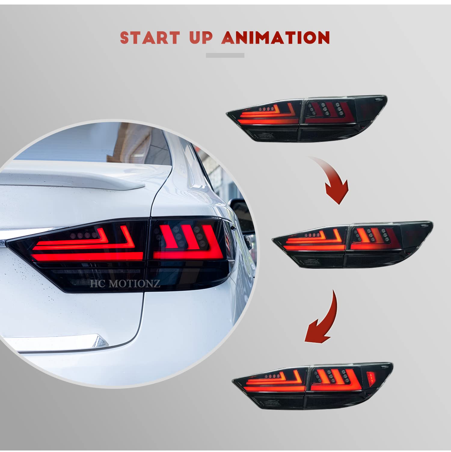 HCMOTIONZ LED Tail Lights Assembly for Lexus ES350 ES300h 2013-2018 - Dynamic Turn Signal Brake Light with Startup Animation | Rear Lamps Replacement | Enhanced Nighttime Visibility & Style Upgrade