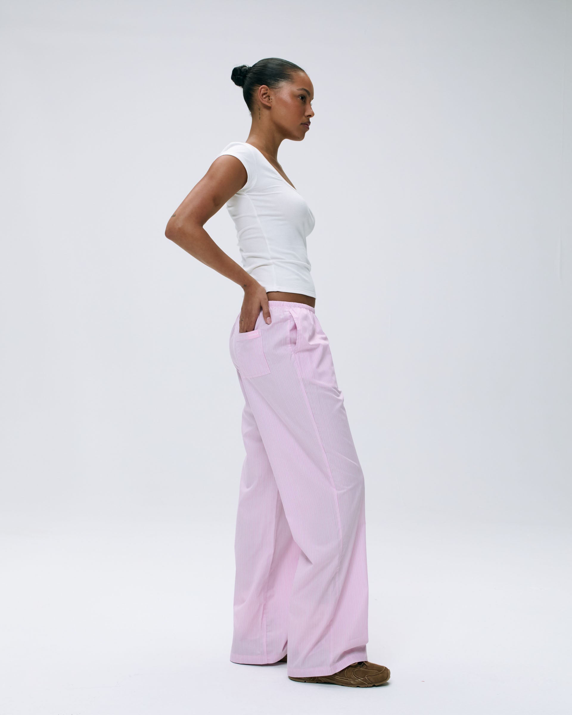Soft Cotton Striped Pull-On Pants for Women - Pink & White Comfy Lounge Pants | Perfect for Yoga, Home Wear & Casual Outfits