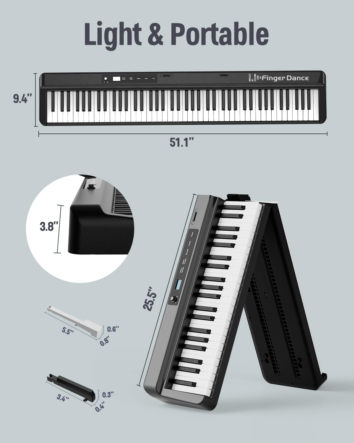 88-Key Portable Folding Digital Piano with Bluetooth MIDI - Professional Touch Sensitive Keyboard with Stand & Upgrade Chip - Perfect for Beginners, Home Practice & Travel Performances