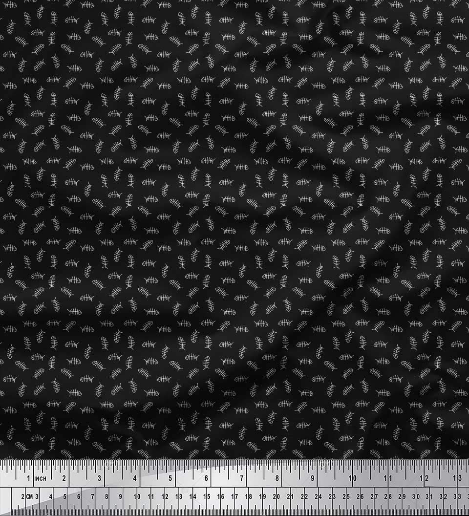 Soimoi Moss Georgette Brown Fabric by The Yard - 42 Inch Wide - Fish Skeleton Print Nautical Design - Perfect for DIY Dresses, Curtains & Home Decor Projects