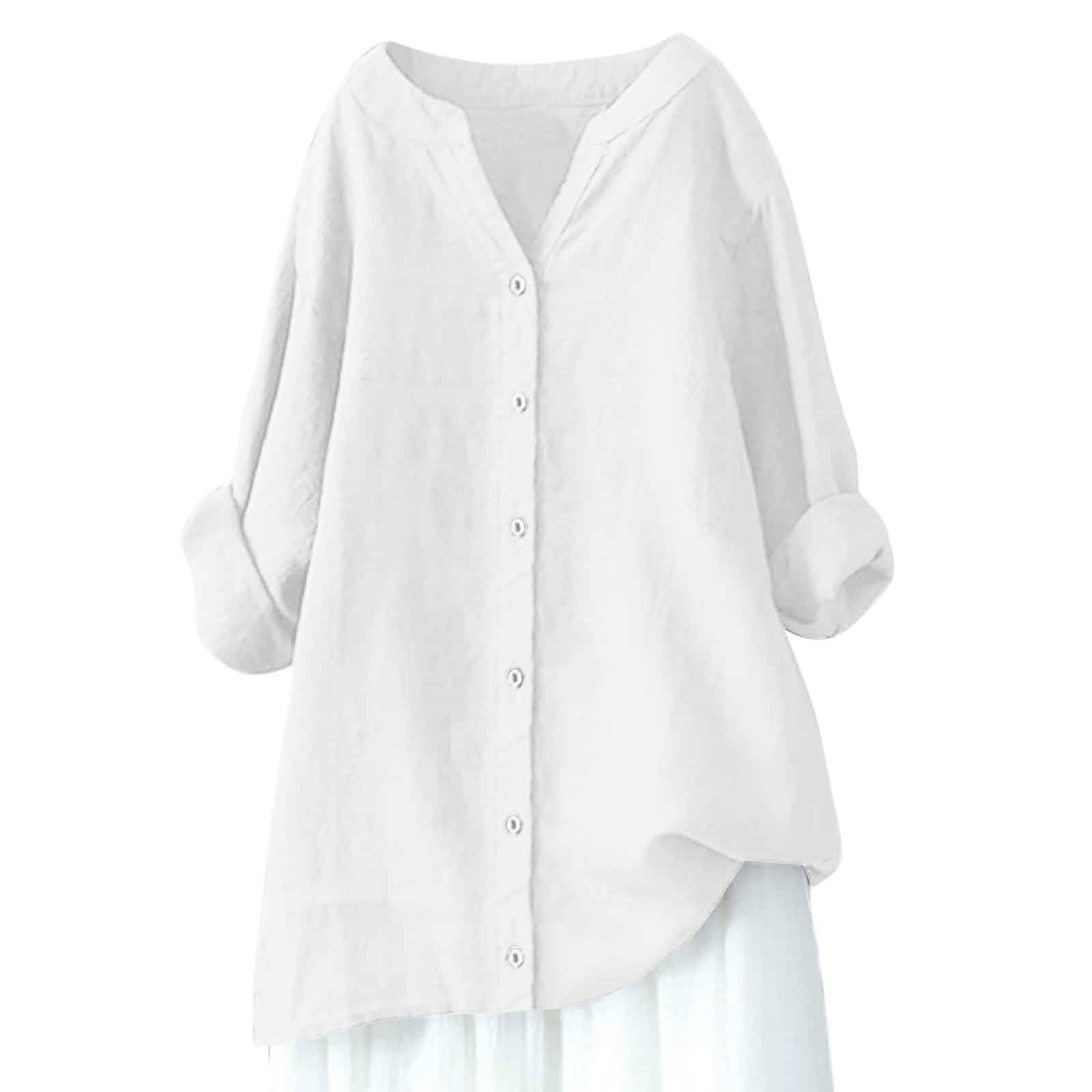 2024 Trendy Women's Summer Linen Tops - V Neck Long Sleeve Casual Button Up Tunic Shirts for Vacation & Beach Wear | Perfect for Travel, Office, and Weekend Outfits