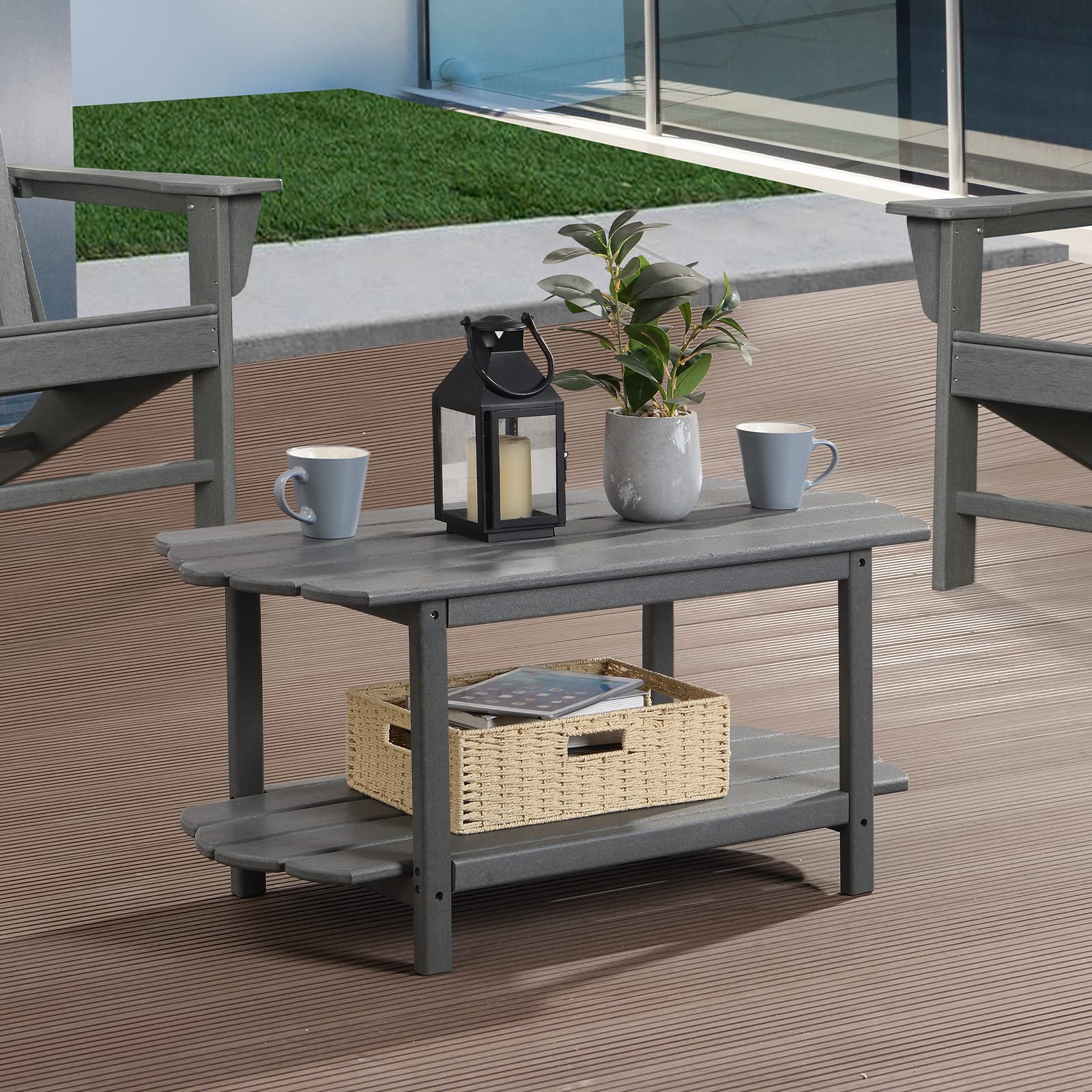 Adirondack Outdoor Patio Table - 2-Tier Irregular Grey Coffee Table for Garden, Indoor & Sun Room | Perfect for Backyard, Poolside & Porch Relaxation