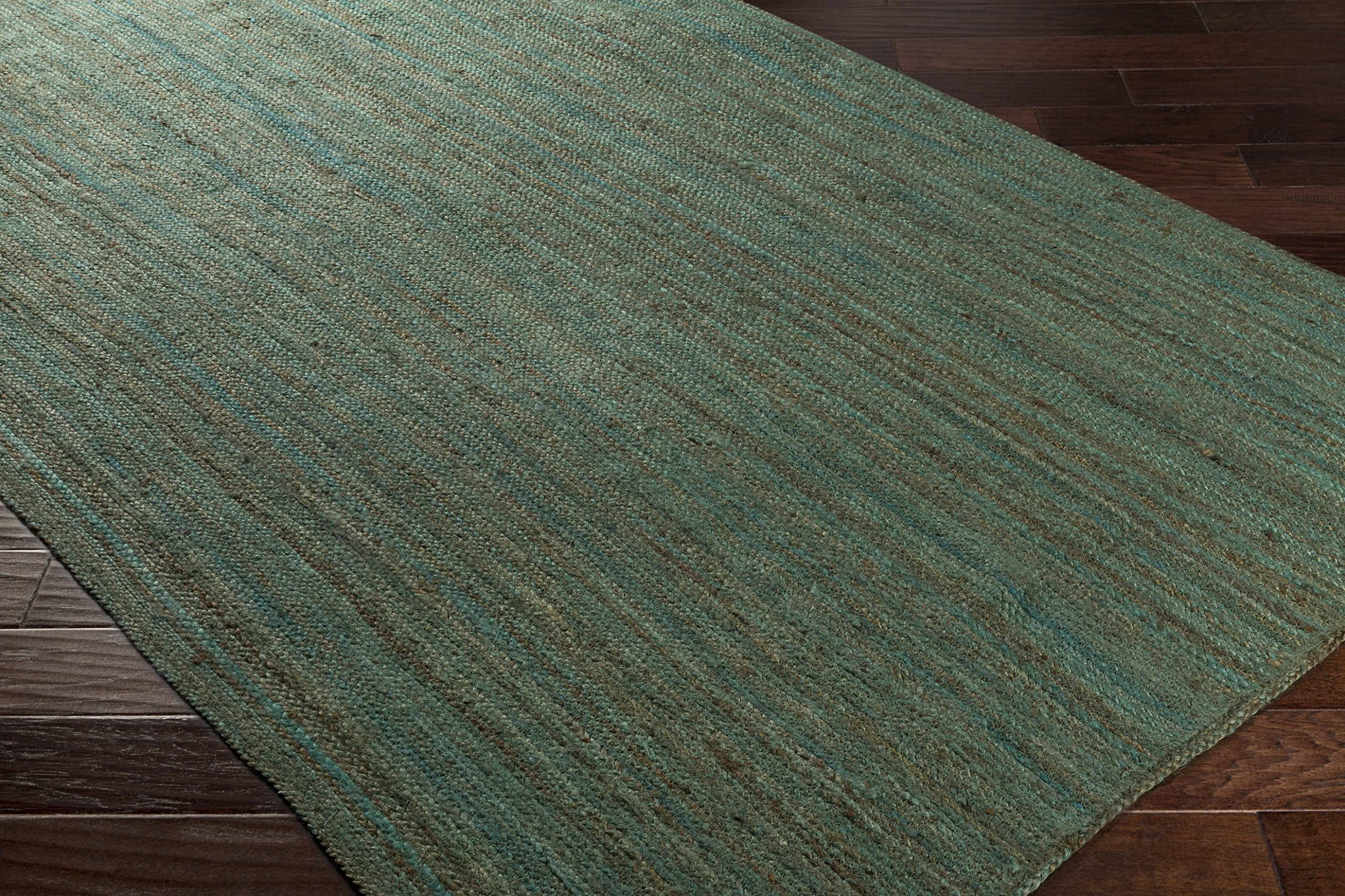 Barksdale Jute Area Rug 5' Round - Natural Fiber Handwoven Living Room & Bedroom Rug - Eco-Friendly Green & Charcoal Home Decor - Perfect for Boho, Farmhouse or Coastal Style Spaces