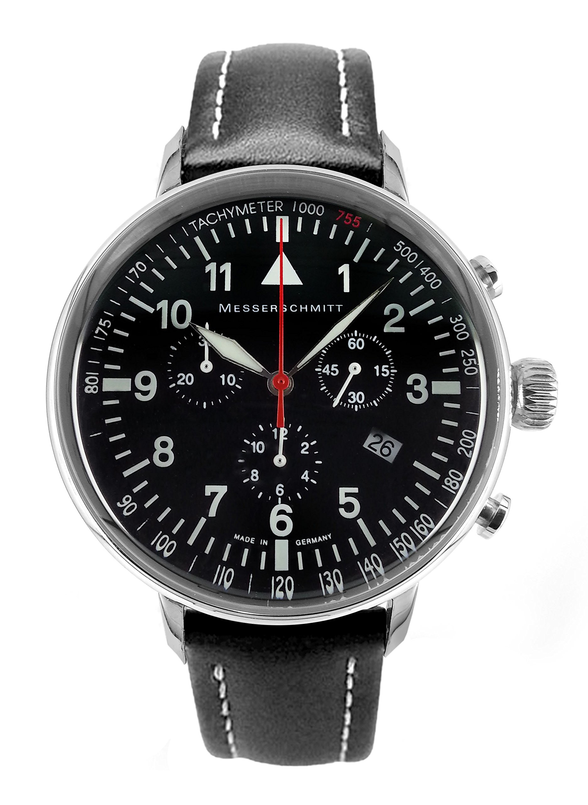 Messerschmitt ME-755 Aviator Chronograph Watch - Men's Military Style Quartz Wristwatch with Date Display - Perfect for Pilots, Outdoor Adventures & Casual Wear