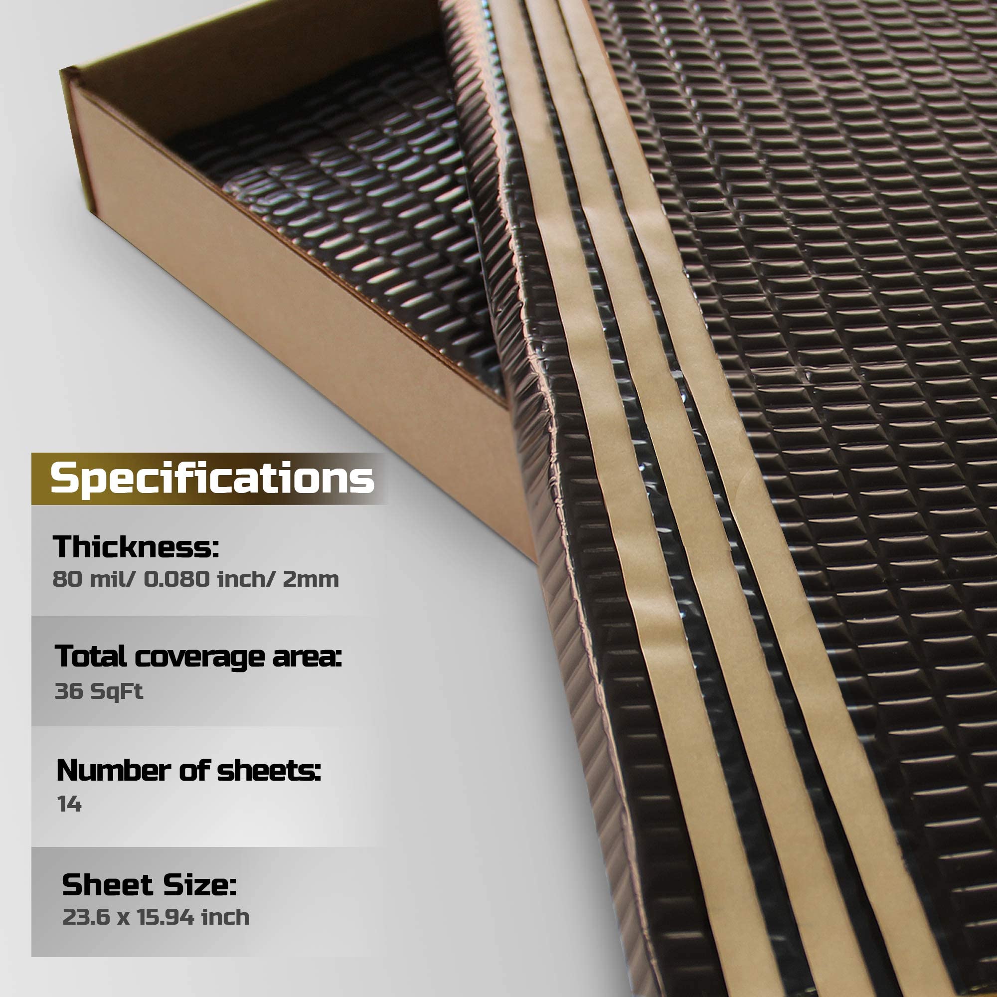 Siless 80mil Black Sound Deadening Mat (36 sqft) - Premium Car Sound Dampening Material for Noise Reduction & Vibration Control - Perfect for Automotive, RV, Home Theater & DIY Soundproofing Projects