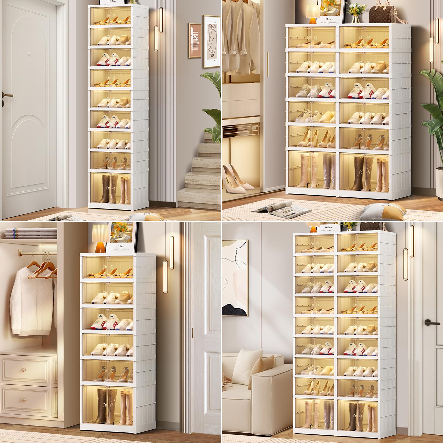 9-Tier Foldable Plastic Shoe Rack Organizer for Closet - 36 Pair Stackable Shoe Shelf with Door - Space Saving Storage Solution for Bedroom, Entryway & Dorm - Easy Assembly, Large Capacity