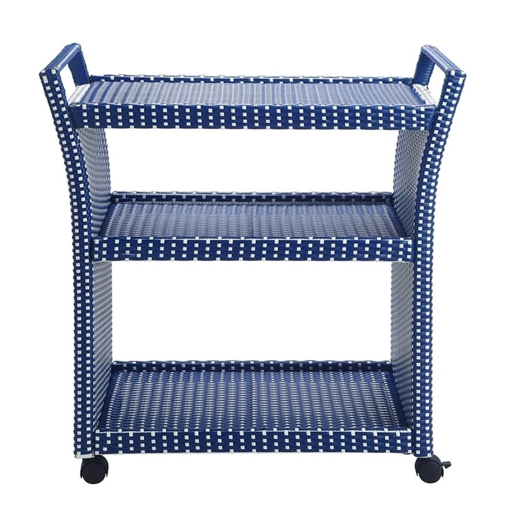 Furniture of America Azur Outdoor Aluminum Wicker Bar Cart in Navy - Portable Serving Cart for Patio, Garden, Poolside & Outdoor Entertaining