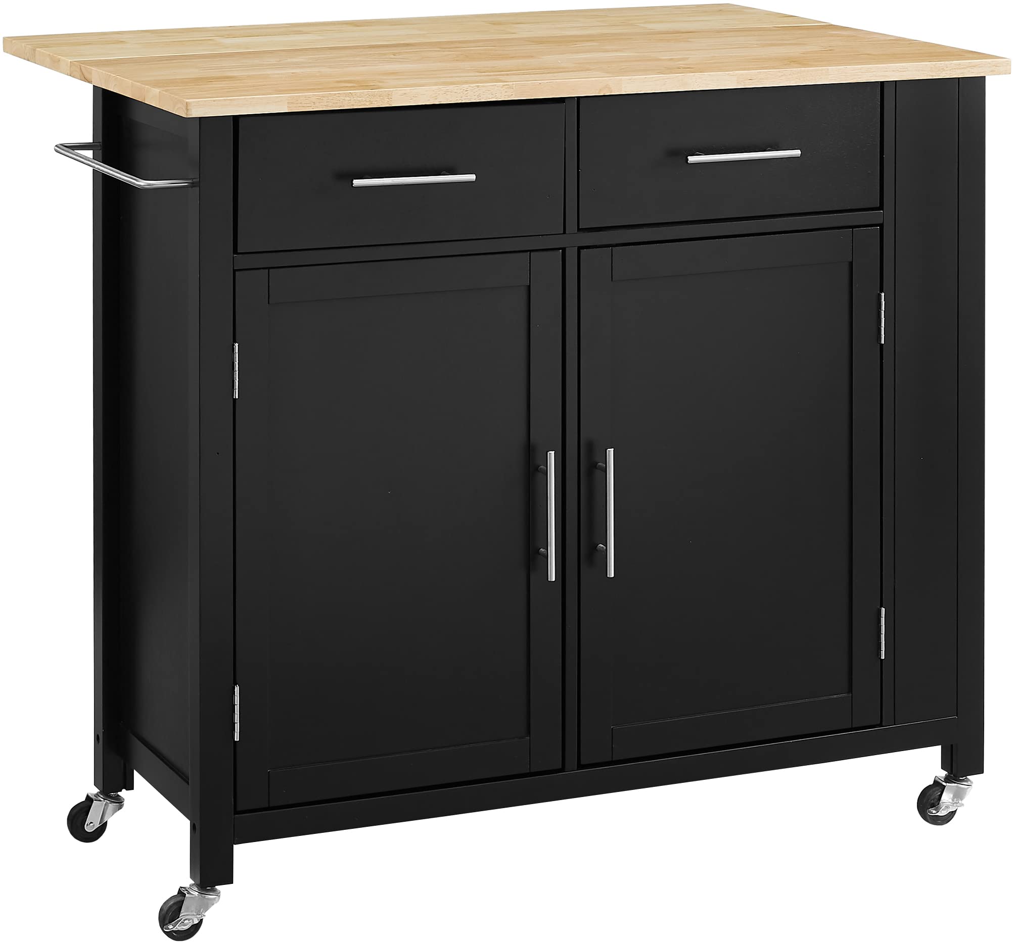 Crosley Savannah Drop Leaf Kitchen Island Cart with Wood Top, Spice Rack & Shelves - Black | Rolling Kitchen Cart for Small Spaces, Breakfast Nook & Apartment Living | Perfect for Storage & Food Prep