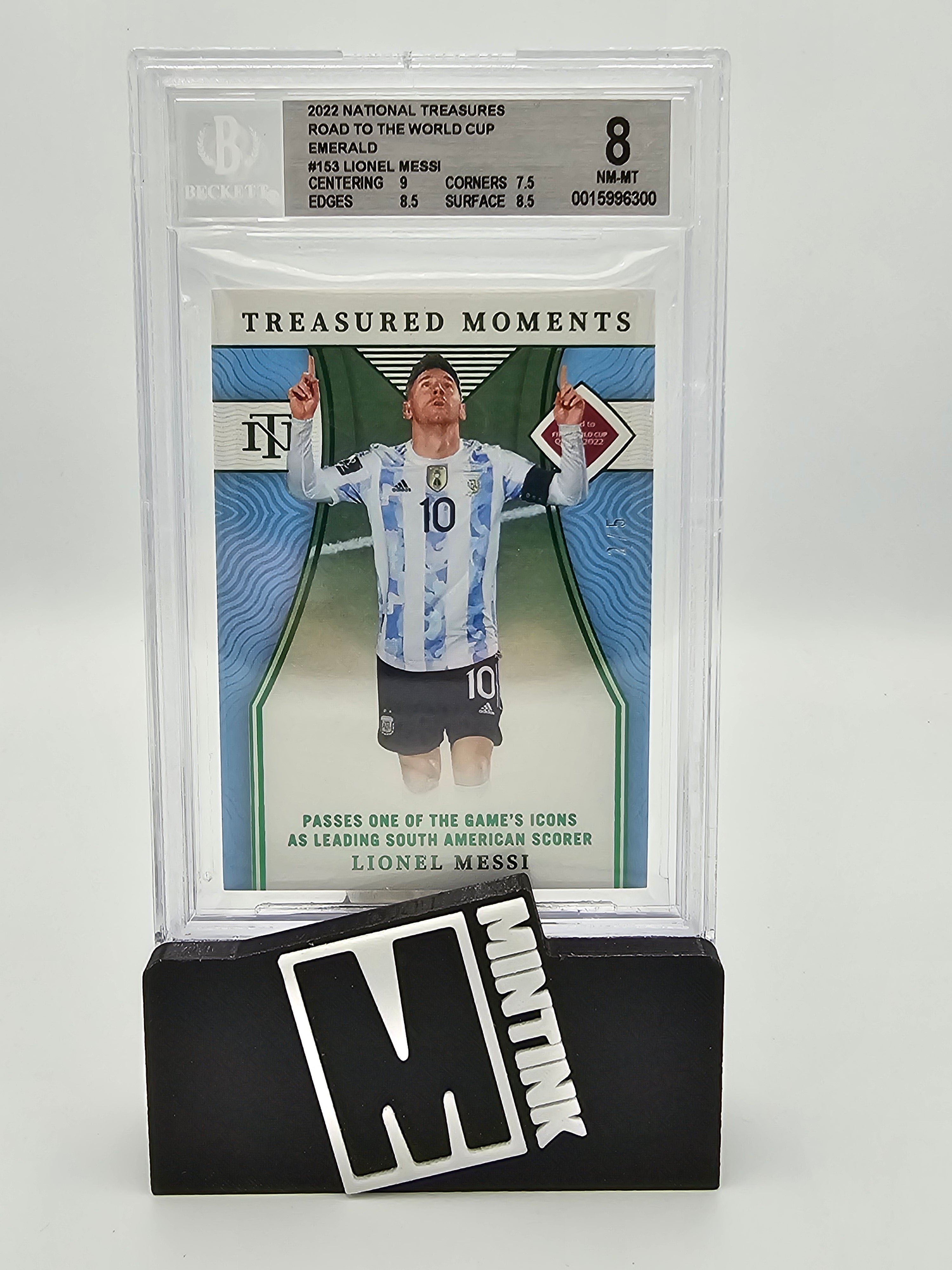 2022 National Treasures Lionel Messi Emerald 2/5 #153 BGS 8 - Rare World Cup Soccer Trading Card for Collectors & Investors - Perfect for Display, Gifts & Sports Memorabilia Collections