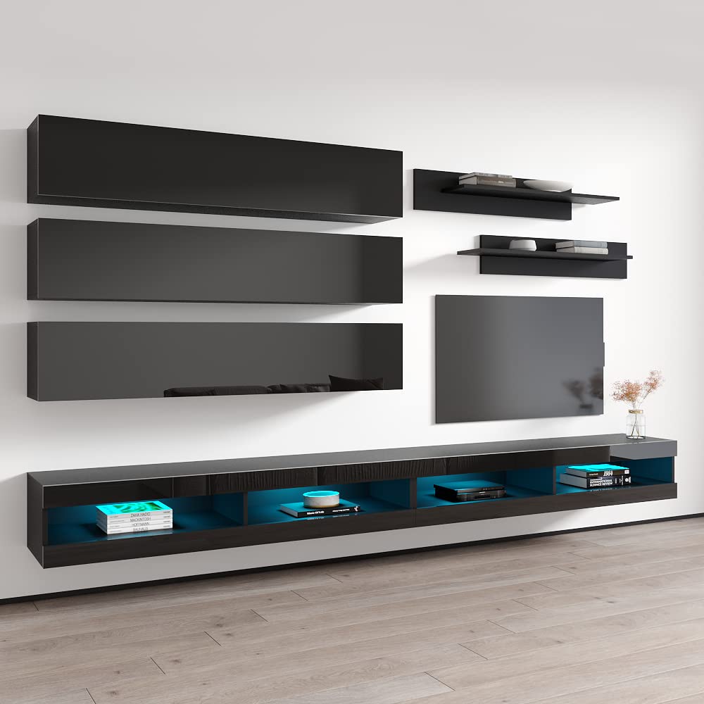 Modern Floating TV Stand with Storage & LED Lights - Wall-Mounted Entertainment Center for Bedroom & Living Room - 34