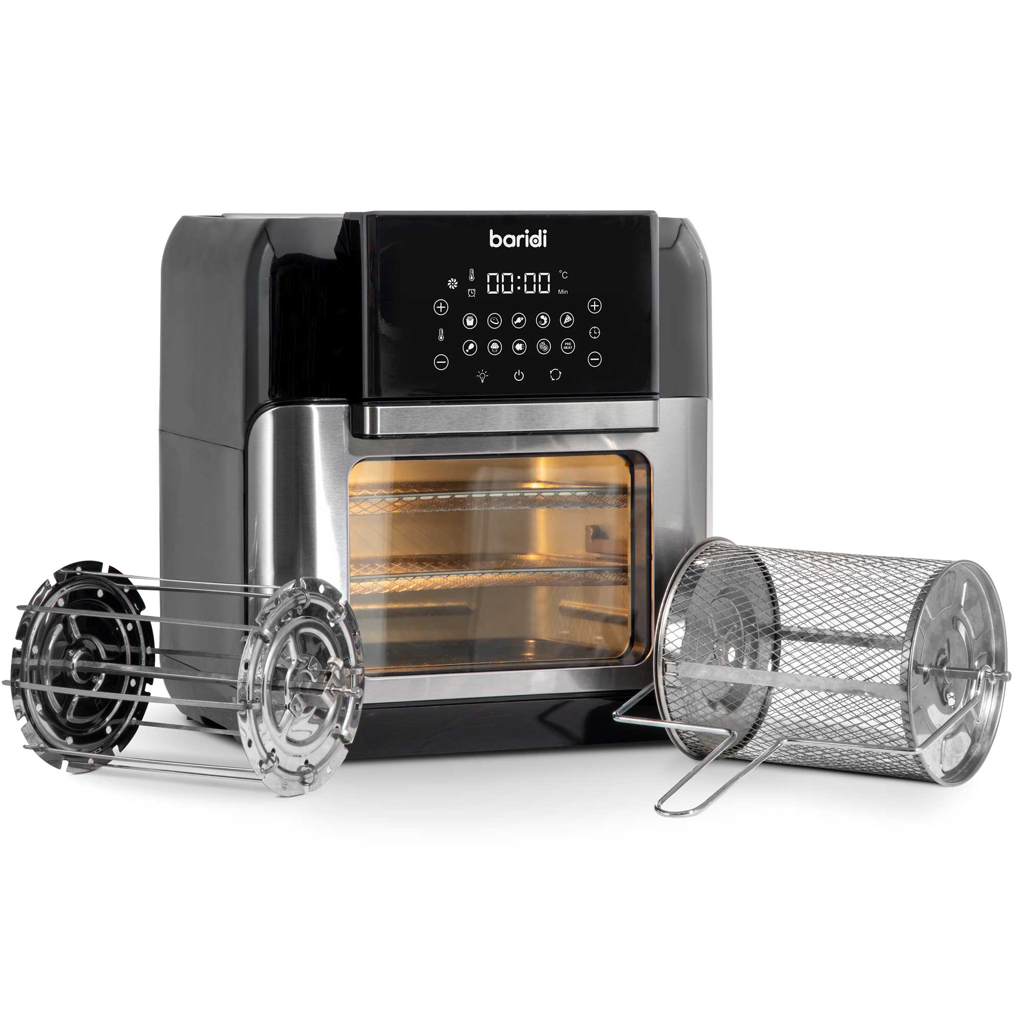 Baridi 1500W 12L Large Air Fryer with Rotisserie & Grill - 10-in-1 Multi-Function Air Fryer Oven with Accessory Kit - Perfect for Family Cooking, Healthy Meals & Party Snacks