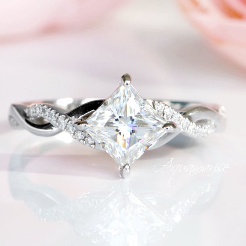 Sophia Moissanite Engagement Ring for Women - 10K/14K/18K White Gold Wedding Band, Promise Ring, Anniversary Gift - Perfect for Proposals, Bridal Jewelry & Special Occasions