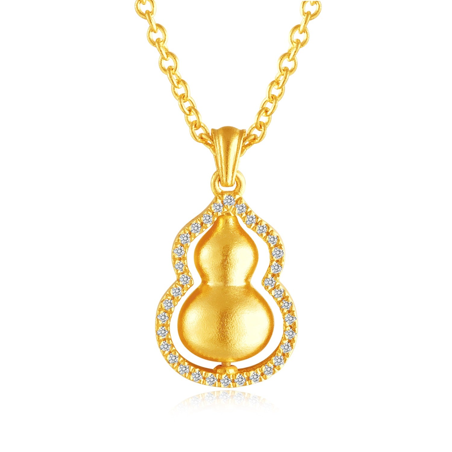 24K Gold Diamond Pendant Necklace - Elegant Hulu (Gourd) Design for Women - Perfect for Gifts, Weddings & Special Occasions