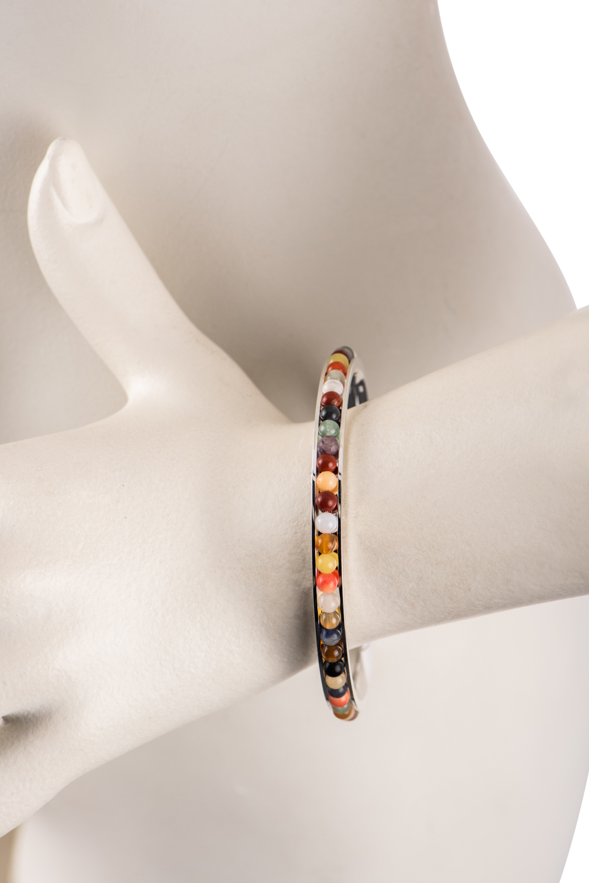 Paige Wallace Multi Stone Bangle Bracelet for Women - Elegant Stackable Beaded Jewelry Gift for Birthday, Anniversary & Special Occasions