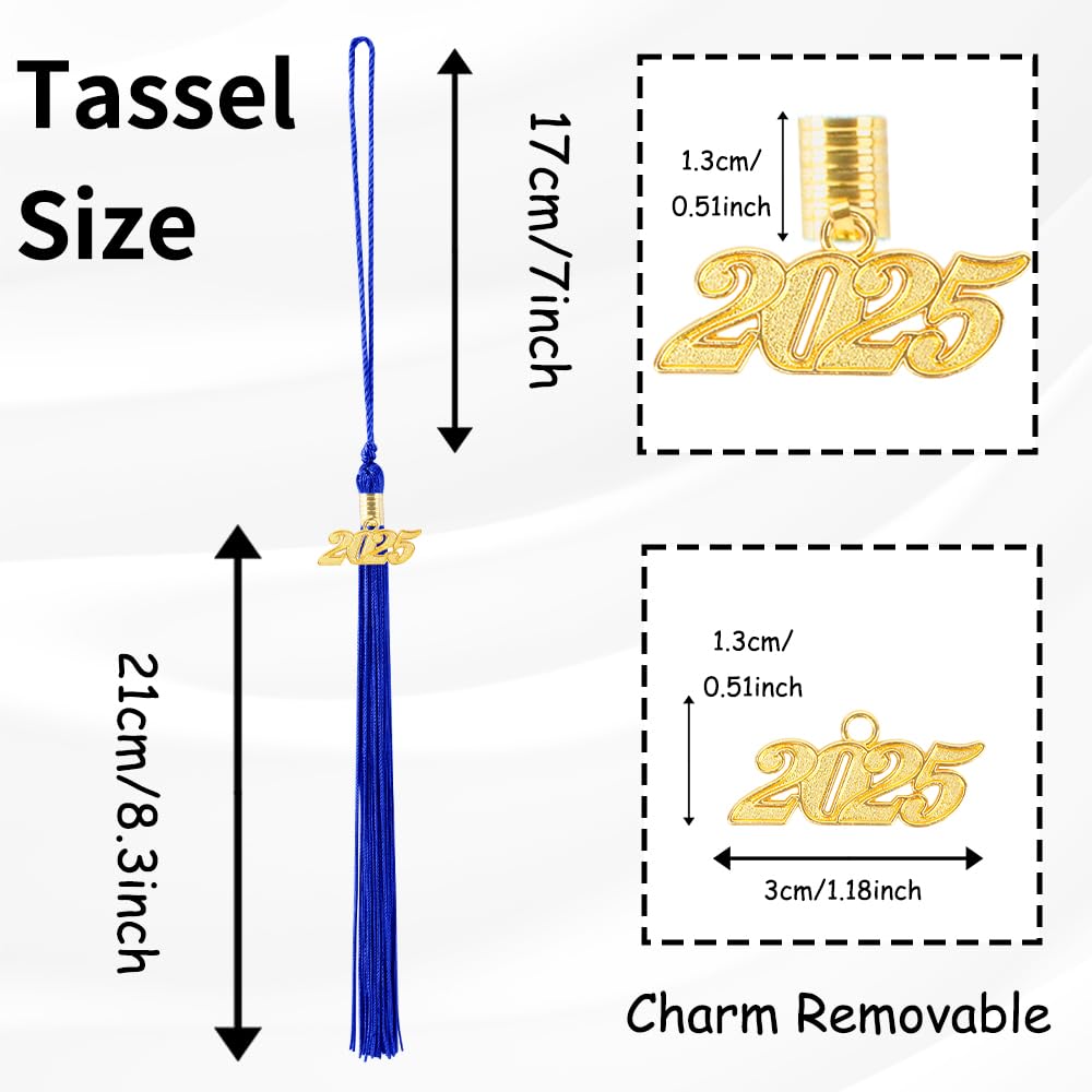 2025 Graduation Tassel with Gold Charms - Class of 2025 Cap Tassel for Graduation Ceremony - Blue Commencement Accessory for High School & College Graduates - Perfect for Photos & Yearbook Signing