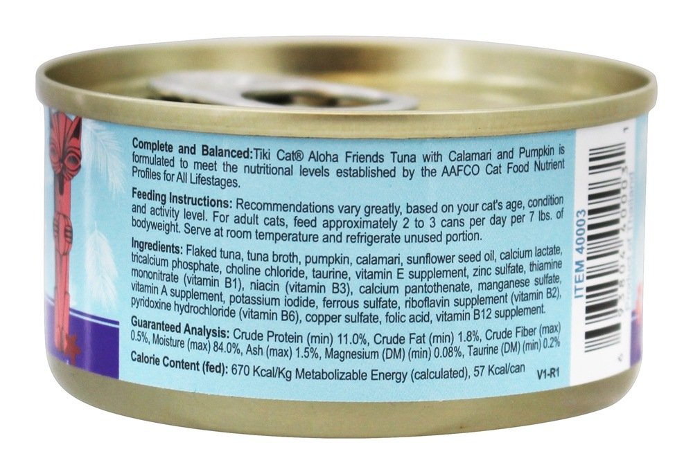 Premium Tiki Cat Aloha Tuna & Calamari Wet Cat Food - Grain-Free, High Protein (12 Pack, 3 Oz Cans) - Perfect for Adult Cats' Daily Meals & Special Treats