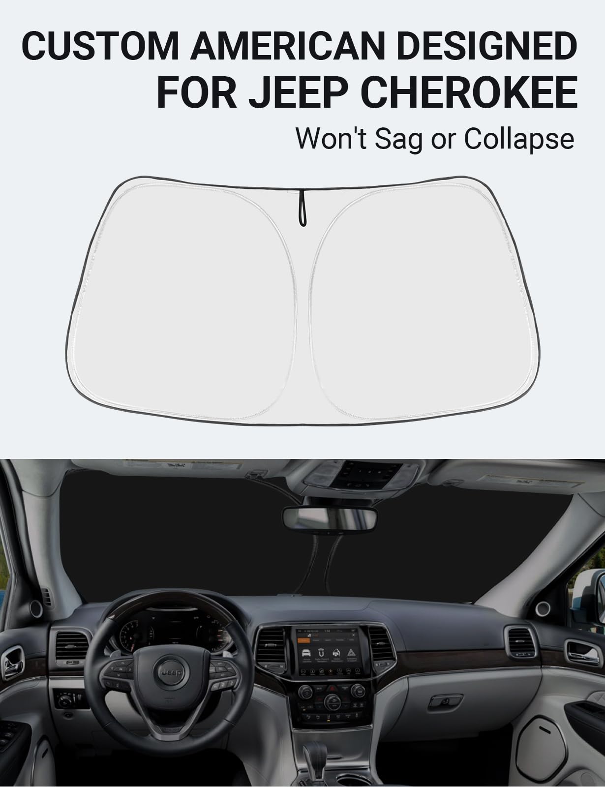 **2025 Upgrade Proadsy Foldable Front Windshield Sun Shade Protector - Custom Fit for Jeep Cherokee 2014-2025 (Excludes Grand Cherokee) - UV & Heat Protection for Parking & Outdoor Use**