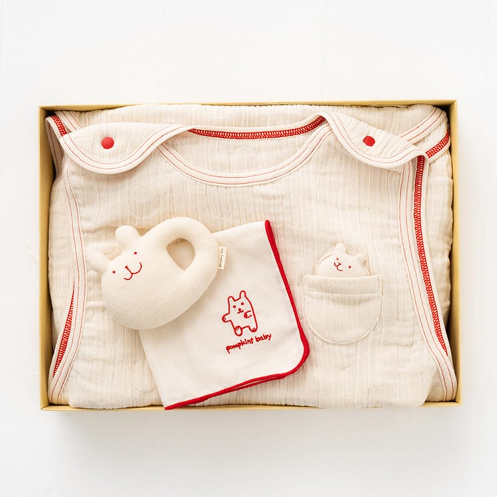 Popkins Baby Rabbit Organic Gift Set - 3-Piece Baby Shower Gift for Girls & Boys with Soft Sleeper | Perfect Newborn Gift & Nursery Essential