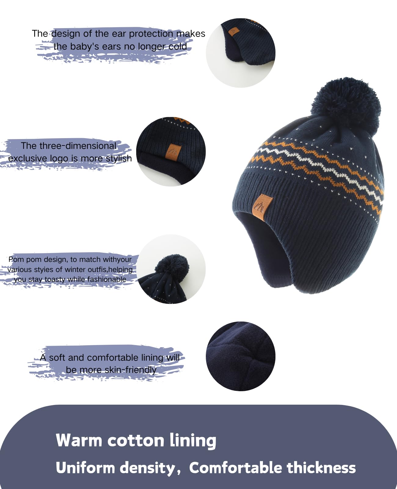 Moon Kitty Baby Boys Winter Fleece Hats - Warm Toddler Beanies for Boys & Girls - Soft Knit Winter Hat for Infants & Kids - Perfect for Snow Play, Outdoor Activities & Cold Weather Protection